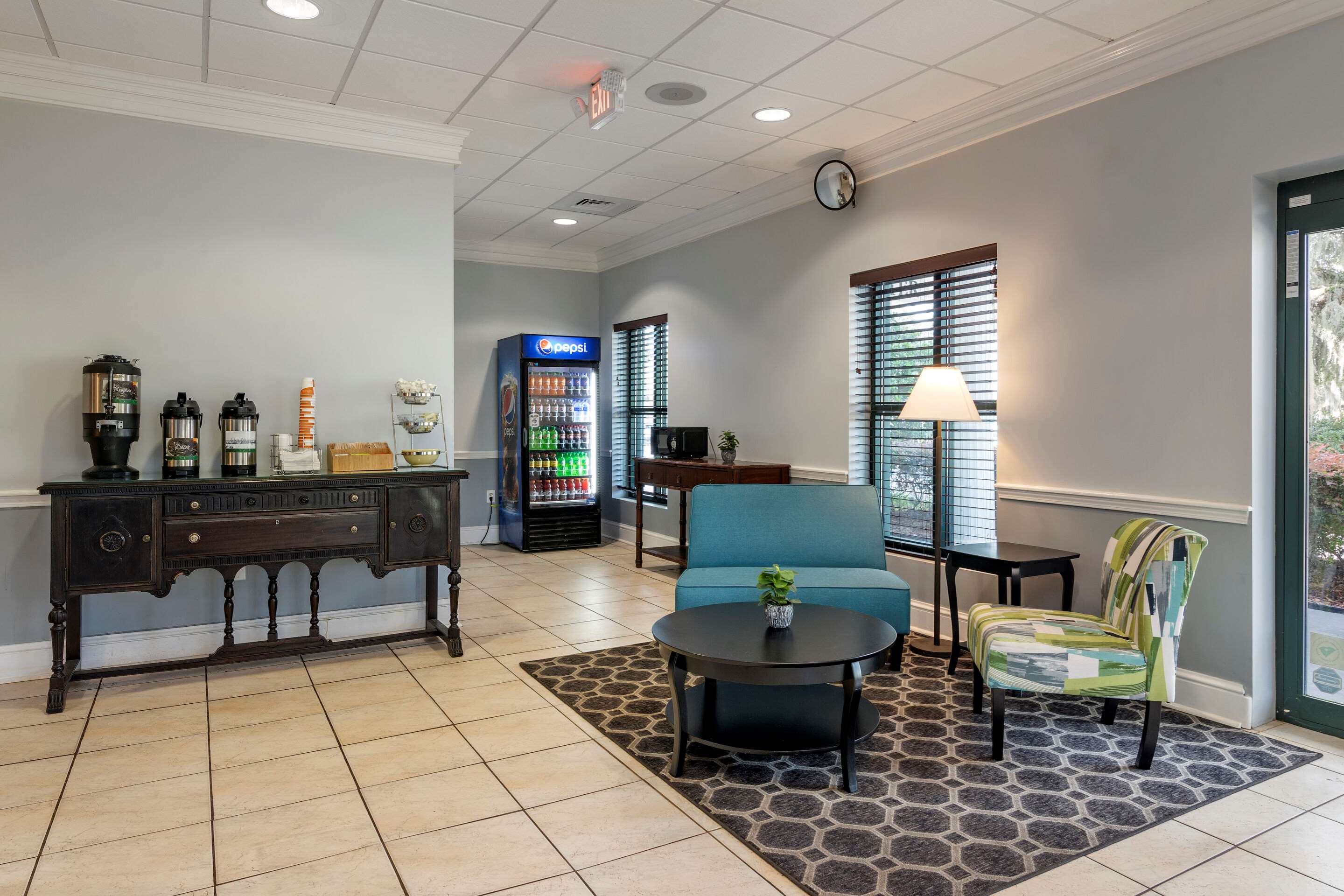 Spacious lobby with sitting area