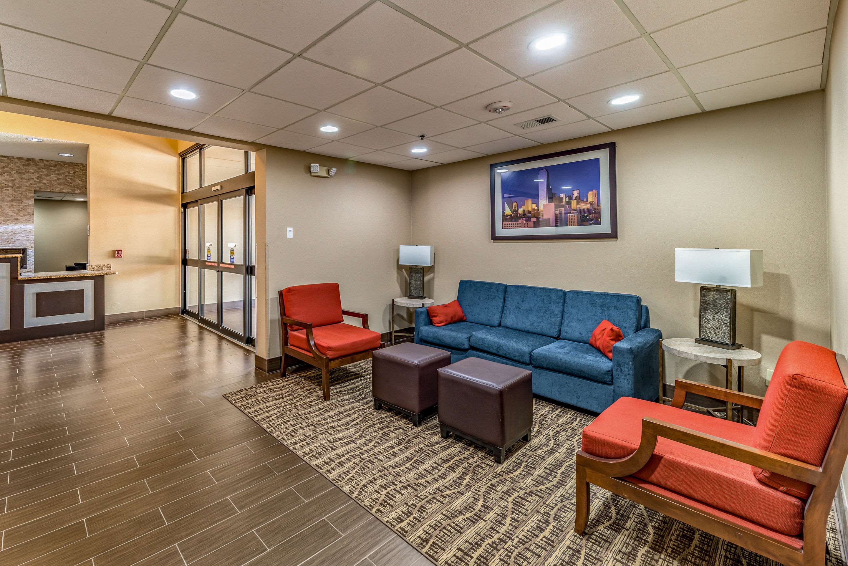 Spacious lobby with sitting area