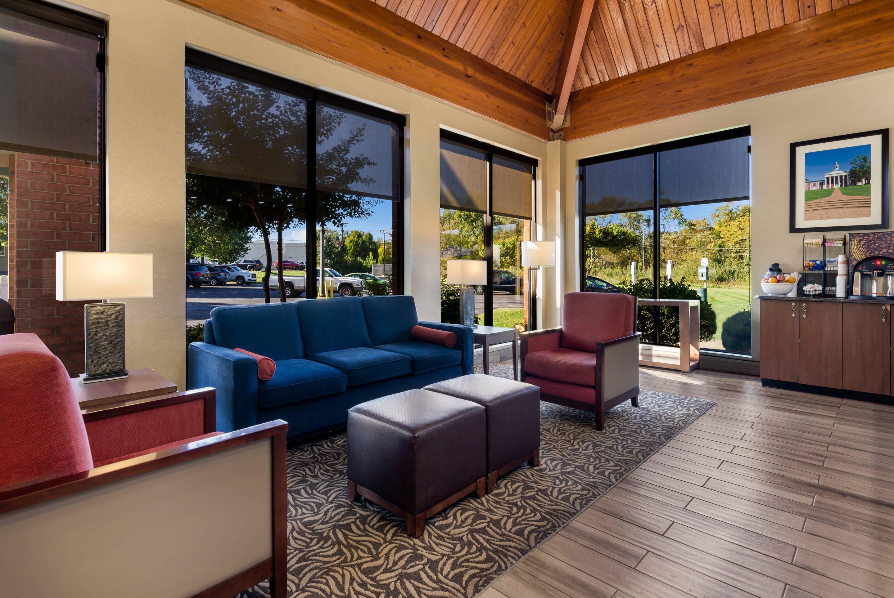 Spacious lobby with sitting area