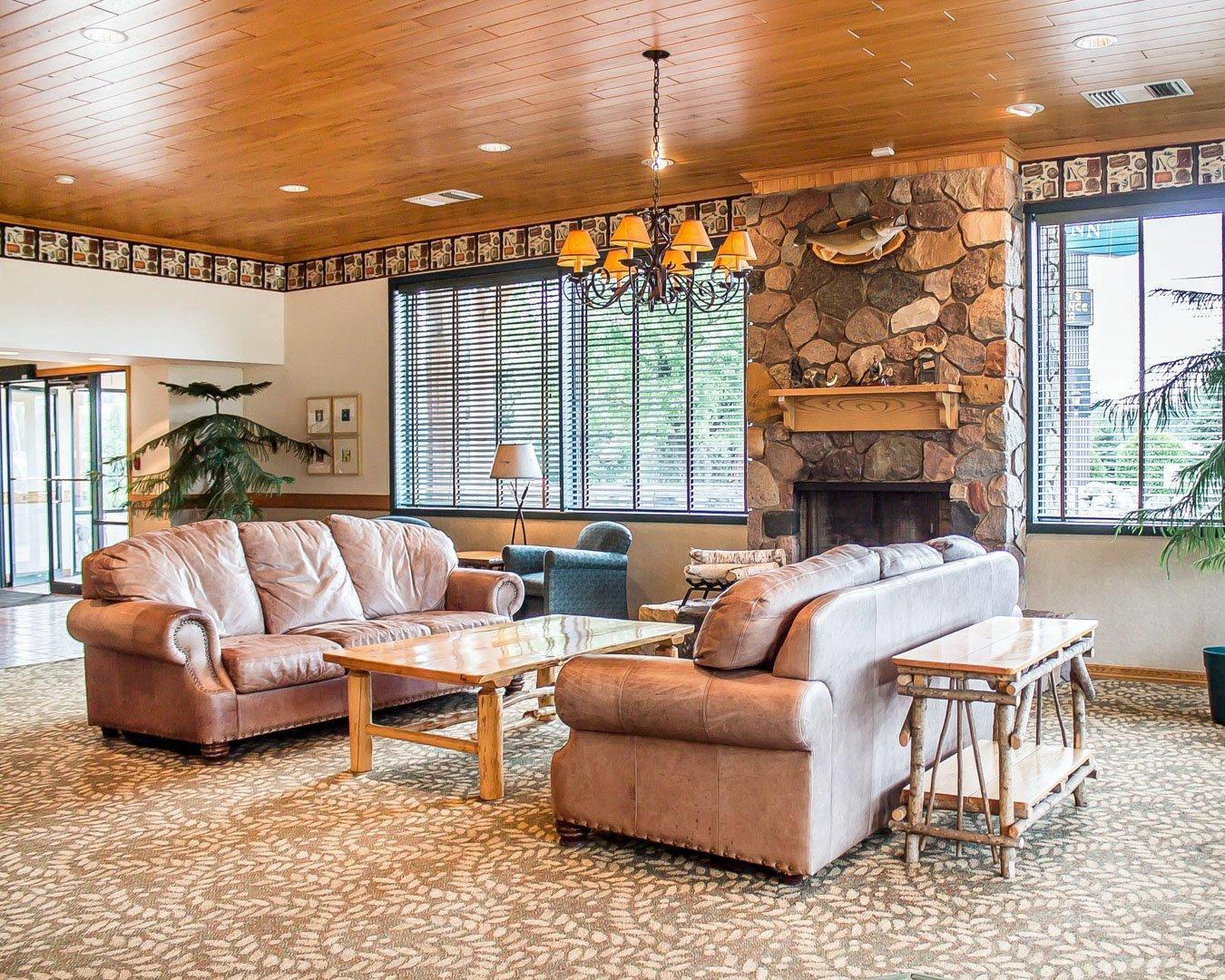 Lobby with fireplace