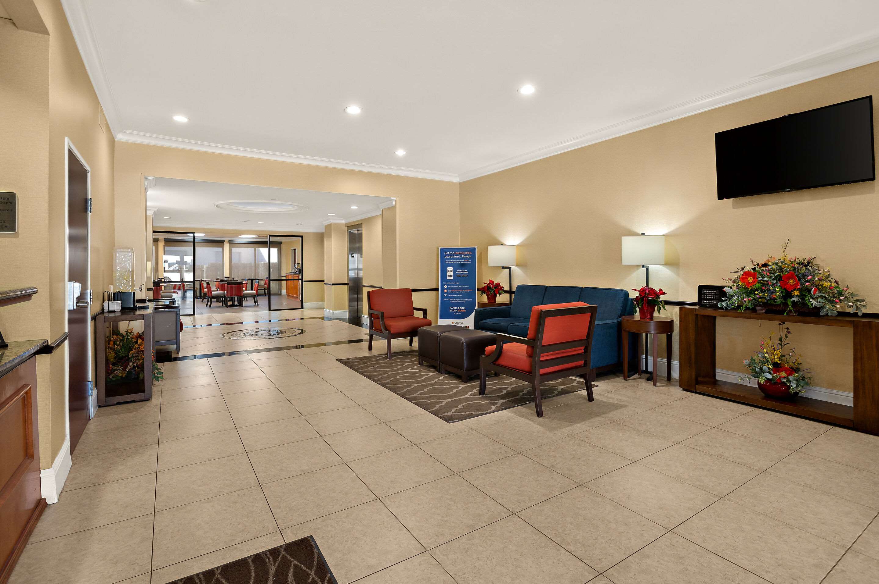 Spacious lobby with sitting area