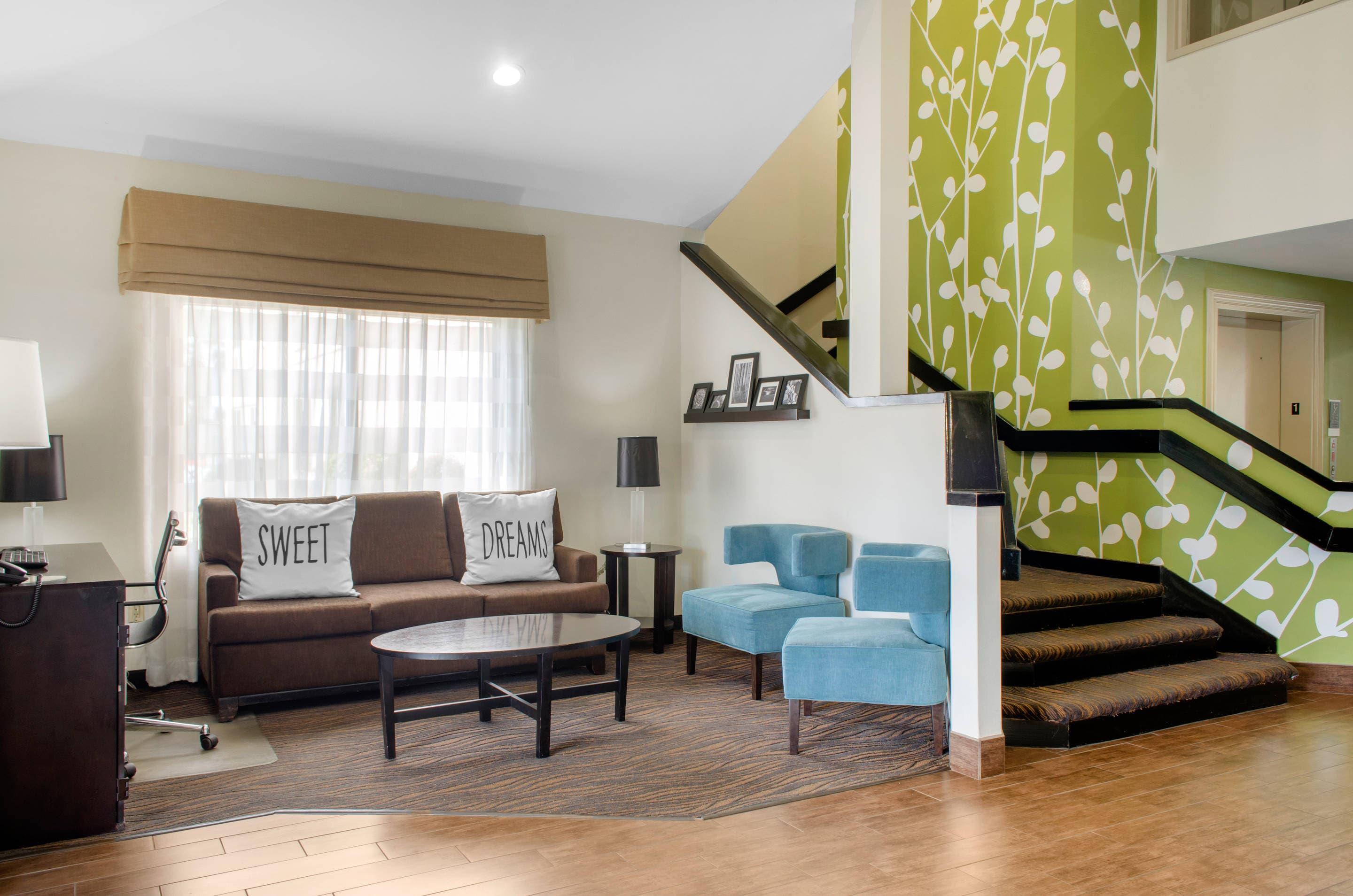 Spacious lobby with sitting area