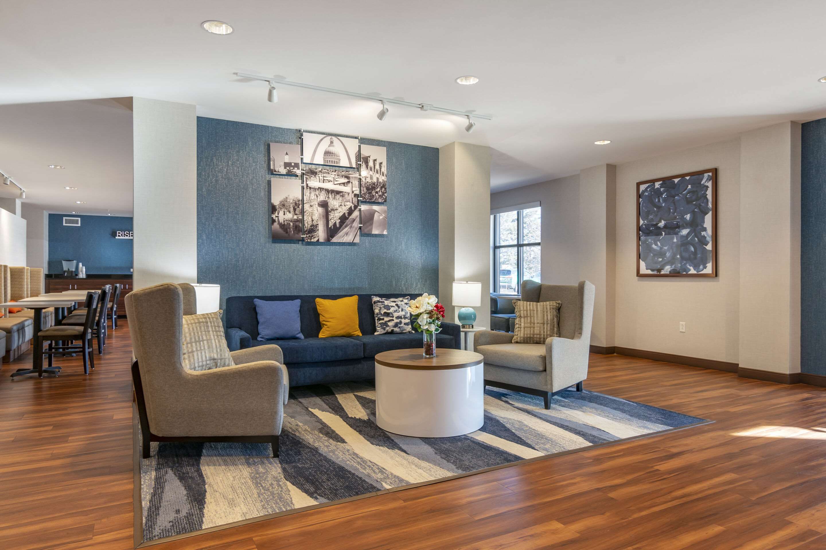 Spacious lobby with sitting area