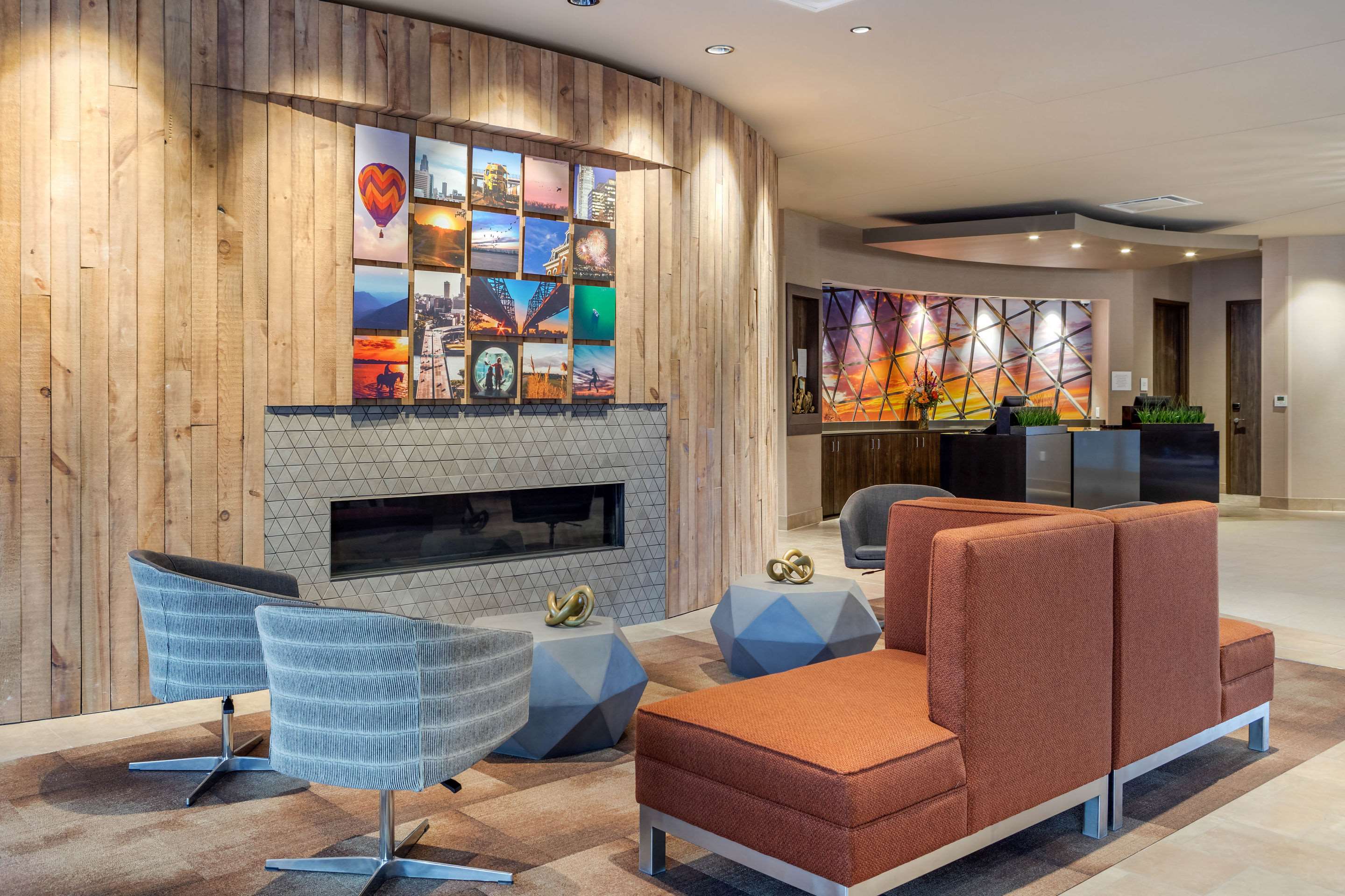 Spacious lobby with sitting area | Cambria Hotel Omaha Downtown