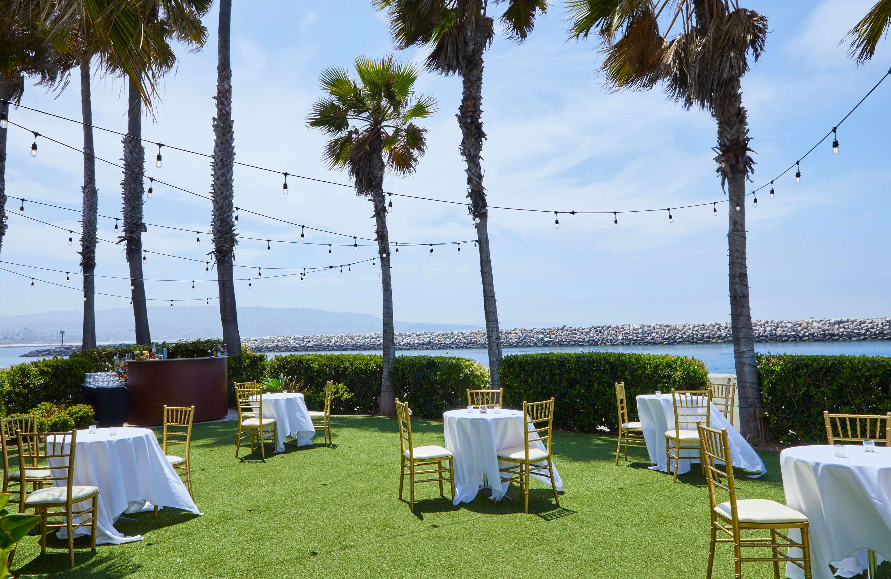 Meeting setup on lawn | The Portofino Hotel & Marina, a Noble House Hotel