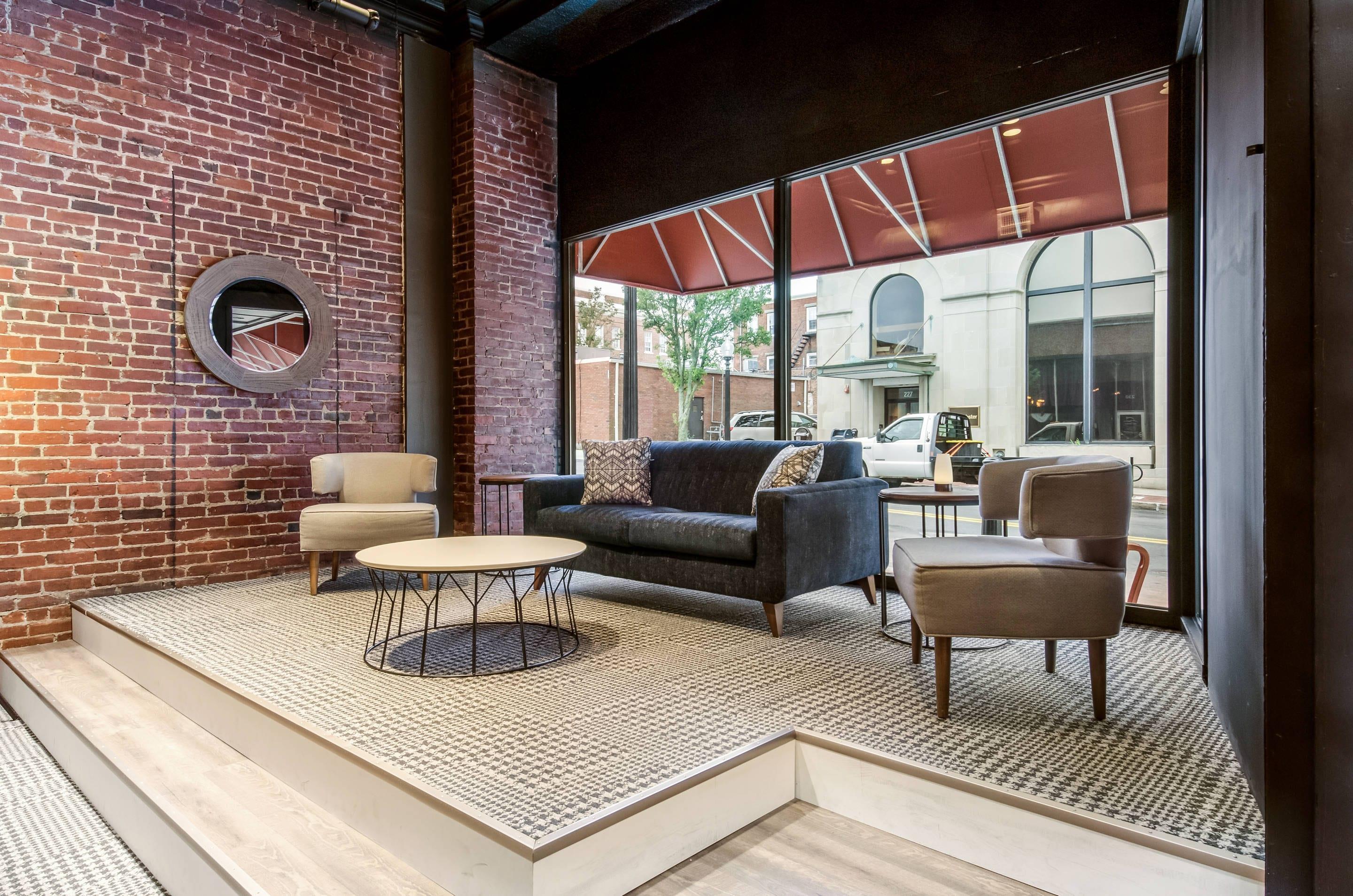 Spacious lobby with sitting area