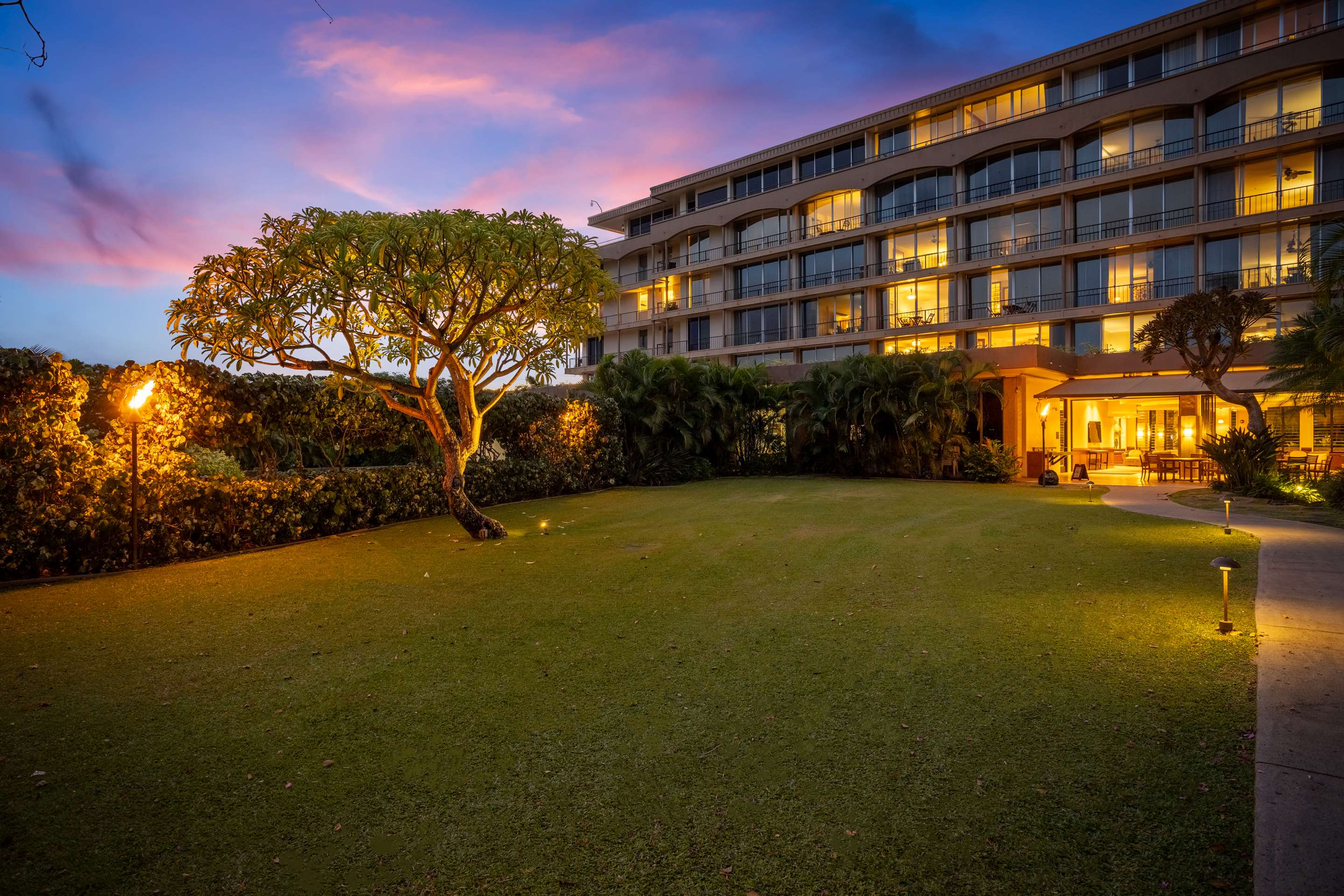 Aston Maui Kaanapali Villas - Exterior at Night | AEI at Maui Kaanapali Villas Resort