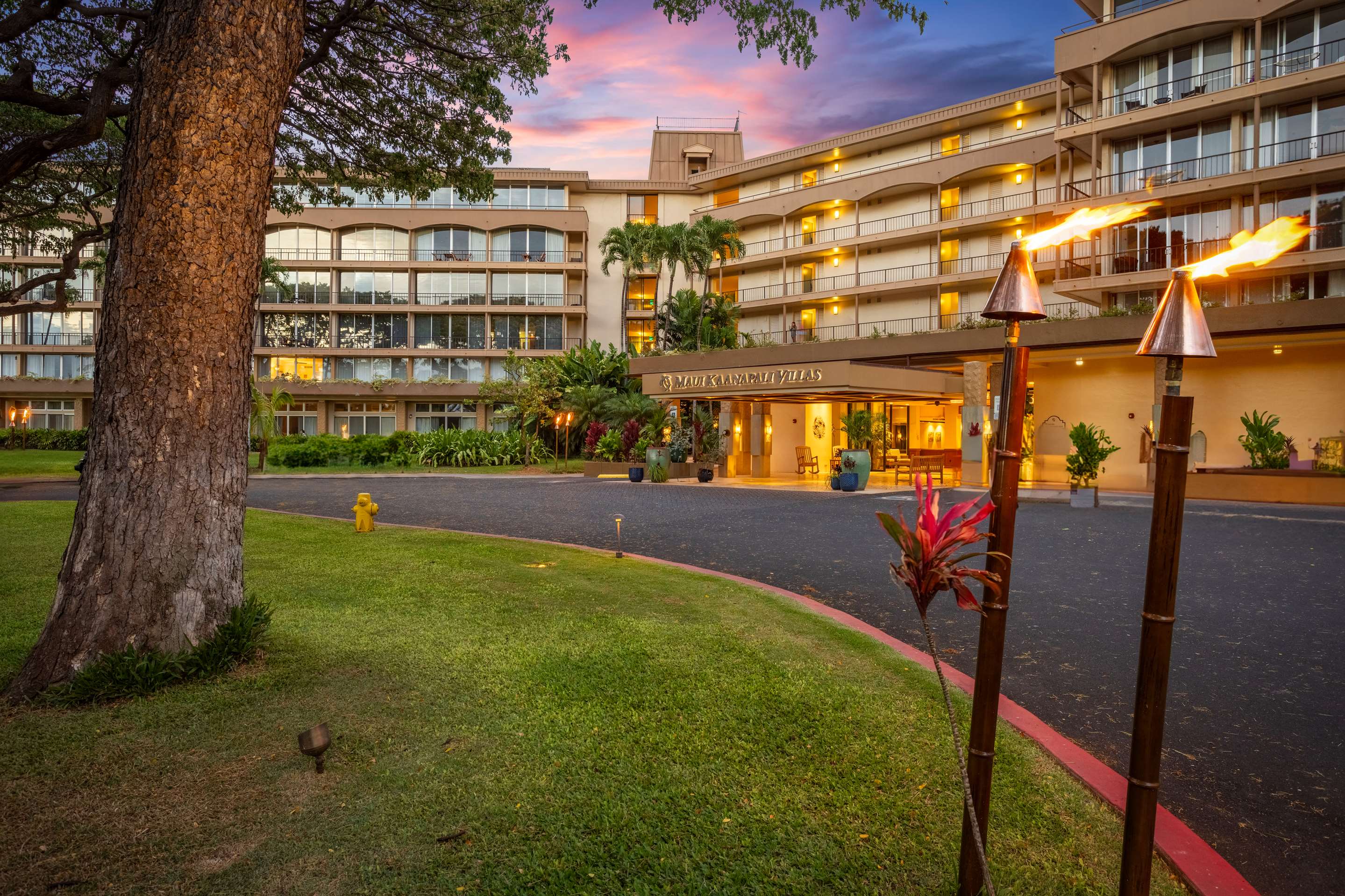 Aston Maui Kaanapali Villas - Exterior at Night | AEI at Maui Kaanapali Villas Resort