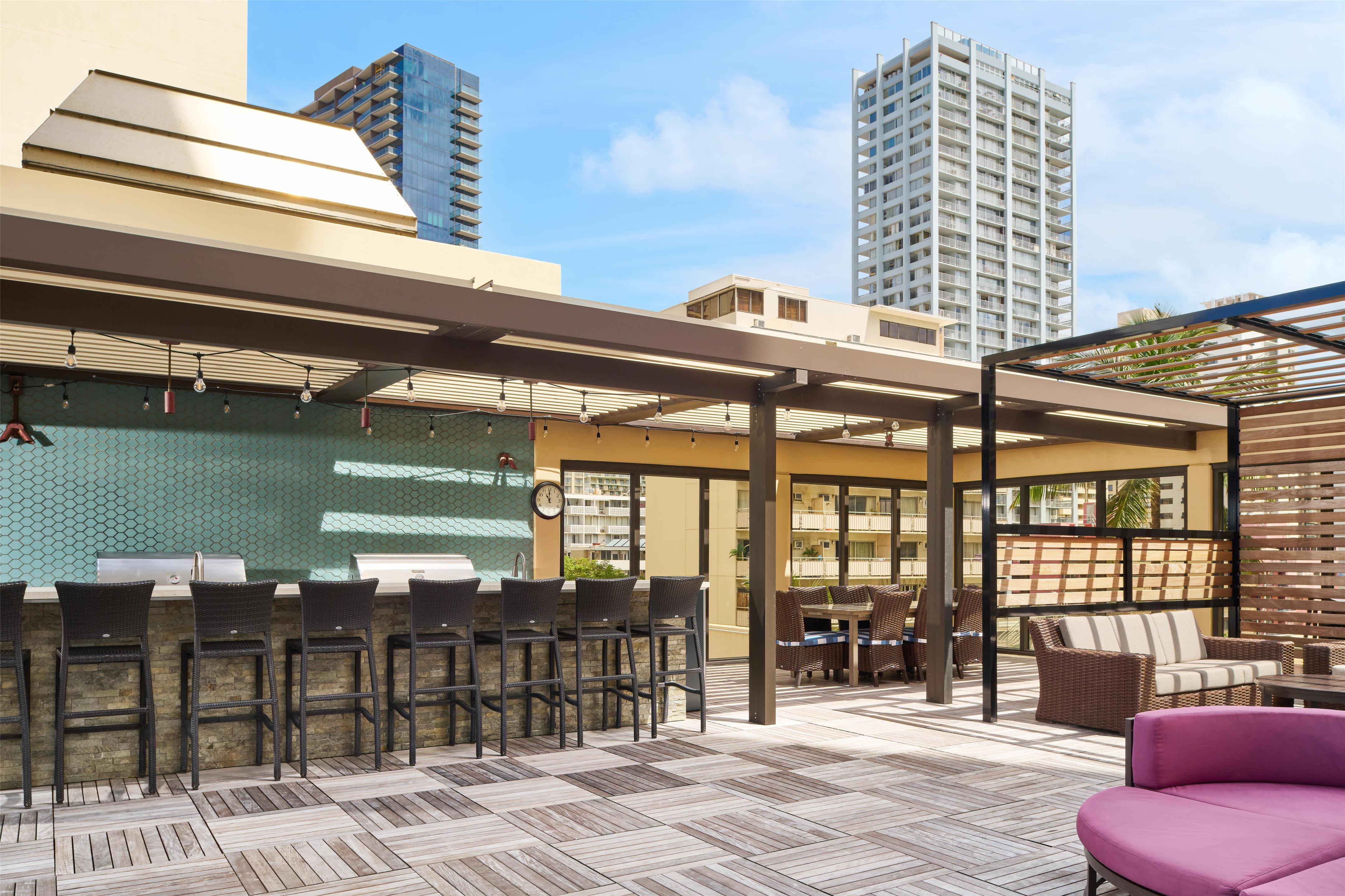 Aston Waikiki Beach Tower - 4th Floor Deck with Cabana and BBQ Grills | Aston Waikiki Beach Hotel