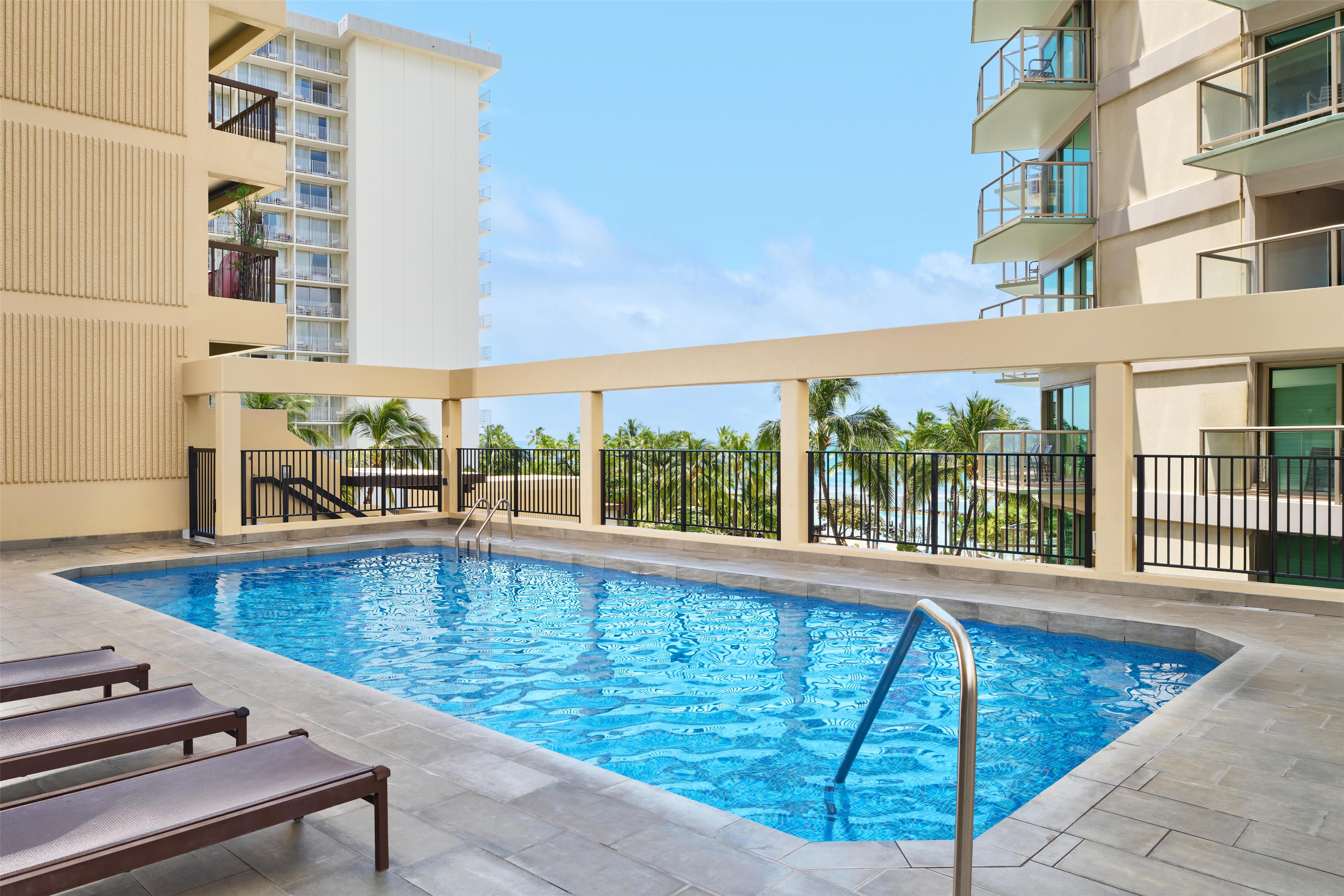 Aston Waikiki Beach Tower - 4th Floor Pool and Deck View | Aston Waikiki Beach Hotel