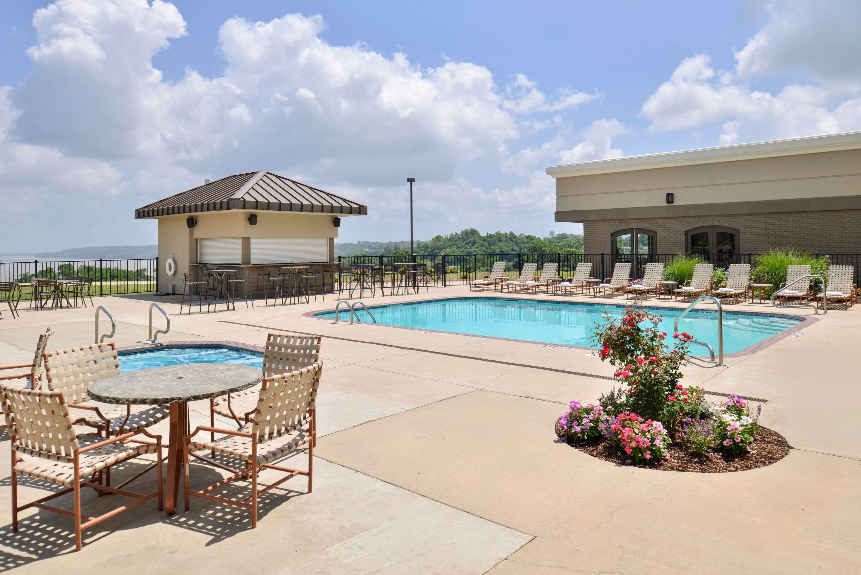 Outdoor pool with hot tub