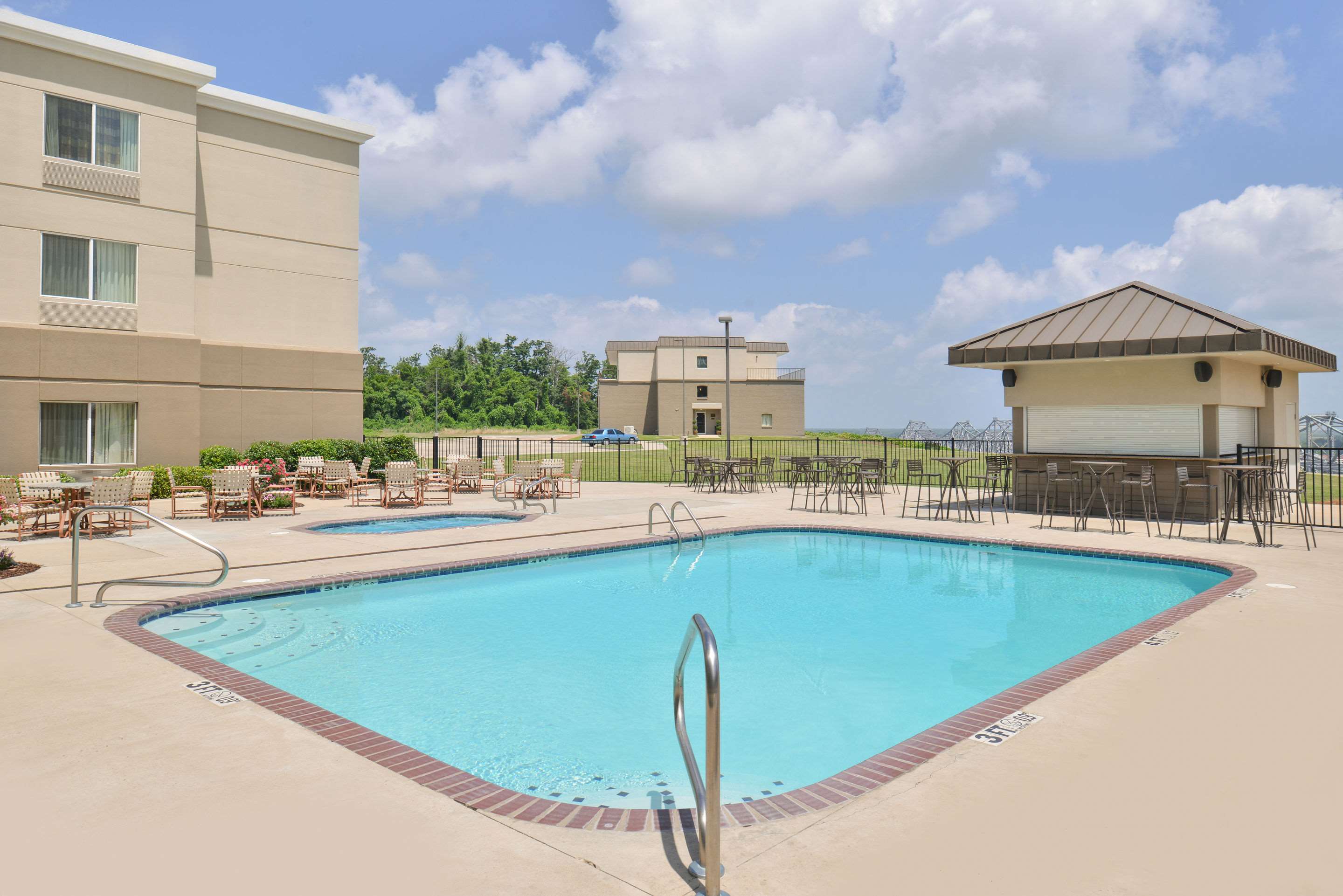 Outdoor pool with hot tub