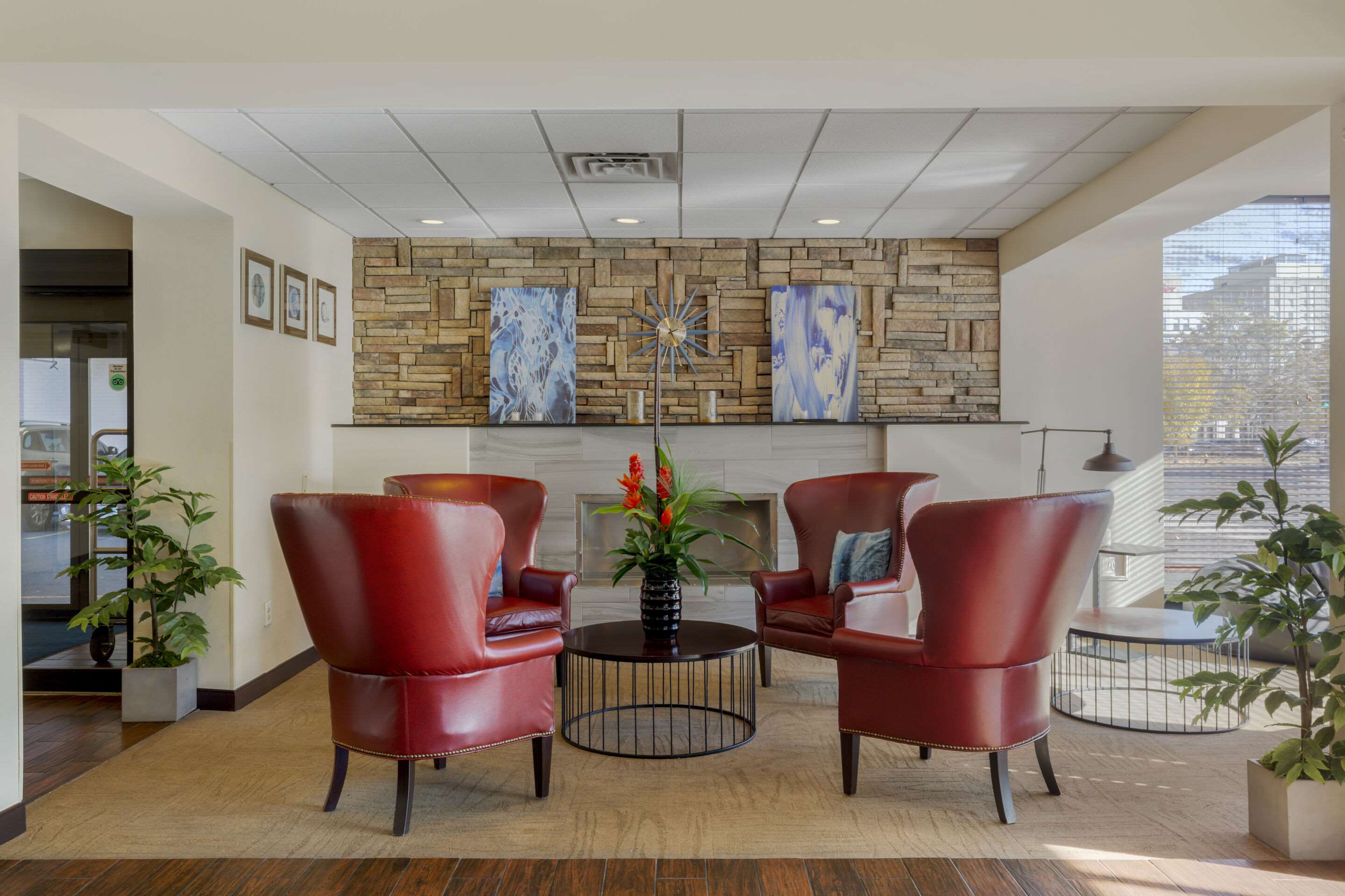 Spacious lobby with sitting area