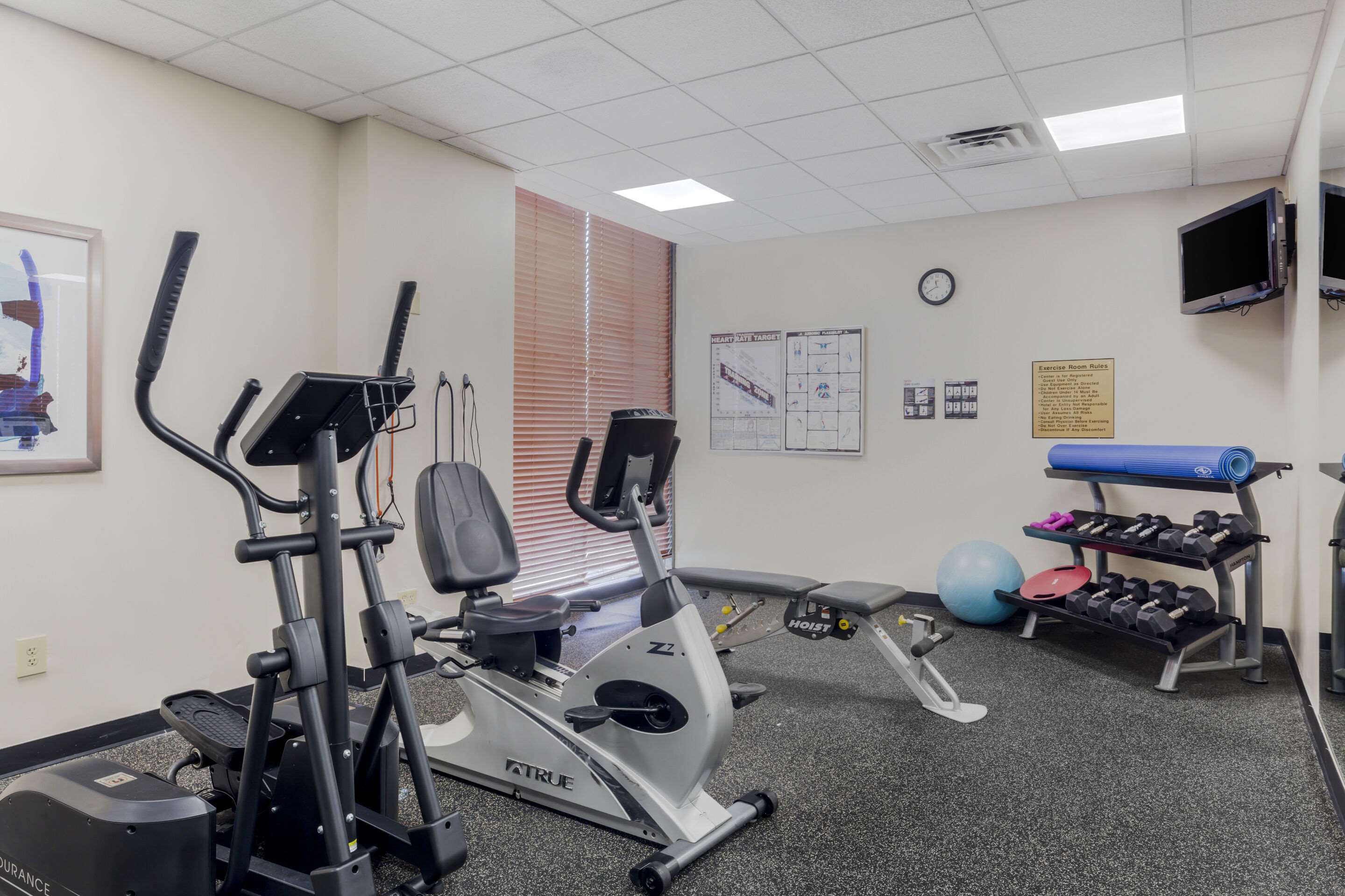 Exercise room with cardio equipment