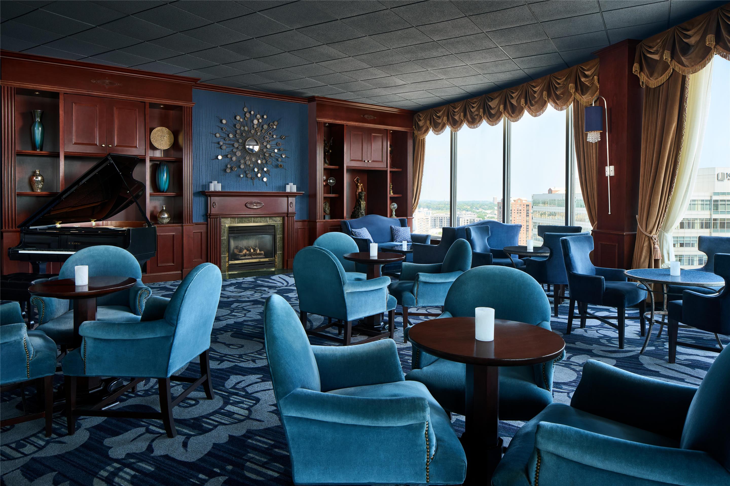 Pfister Blu Fireplace | The Pfister Hotel