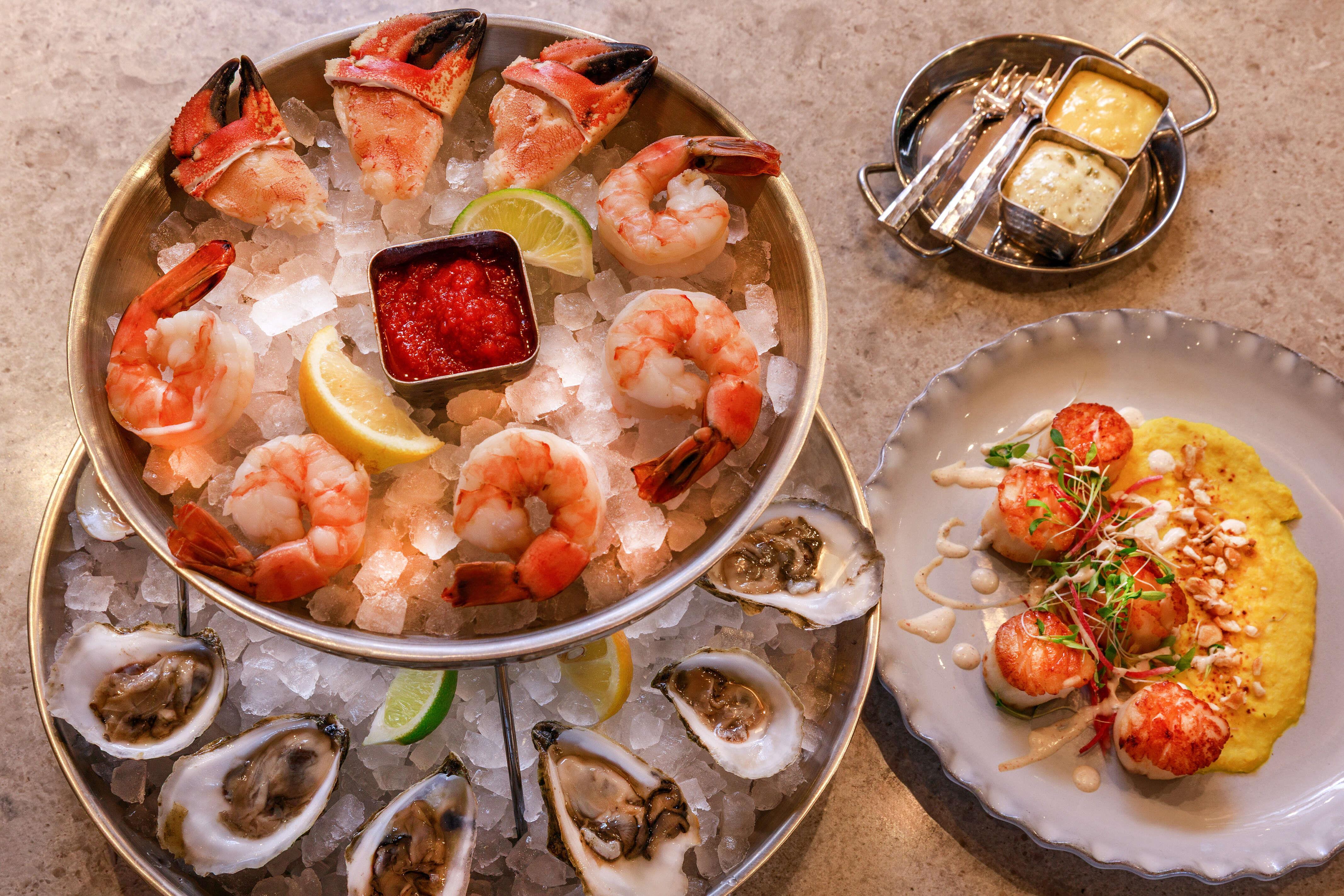 TRS Boston Dining Scull And Keel Restaurant Food Seafood Tower | Royal Sonesta Boston