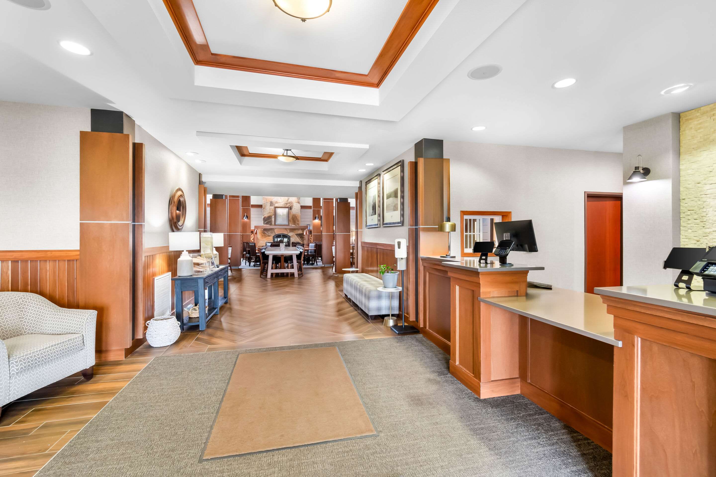 Spacious lobby with sitting area