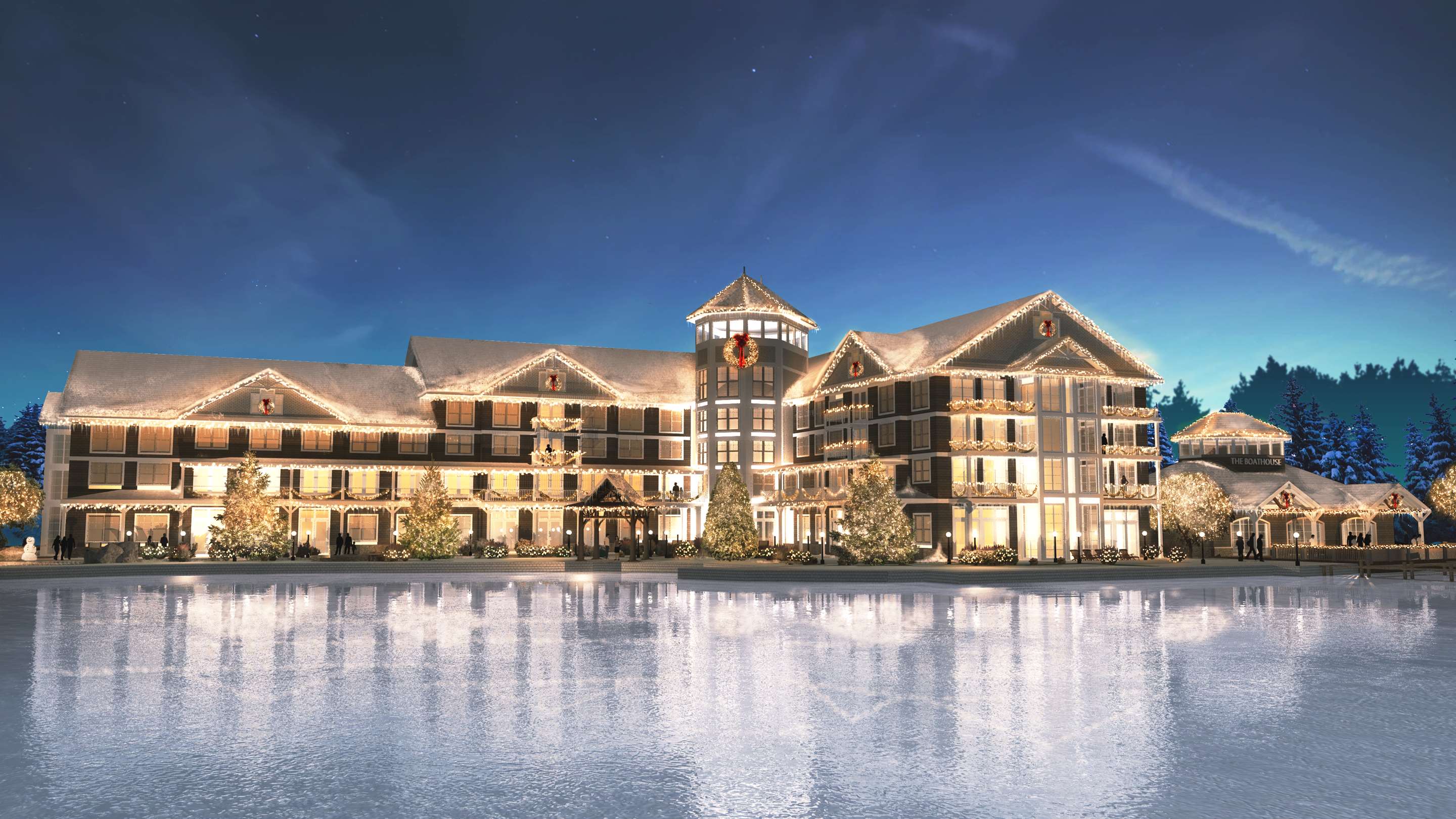 SLR Exterior Winter Rendering higherres | Saranac Waterfront Lodge