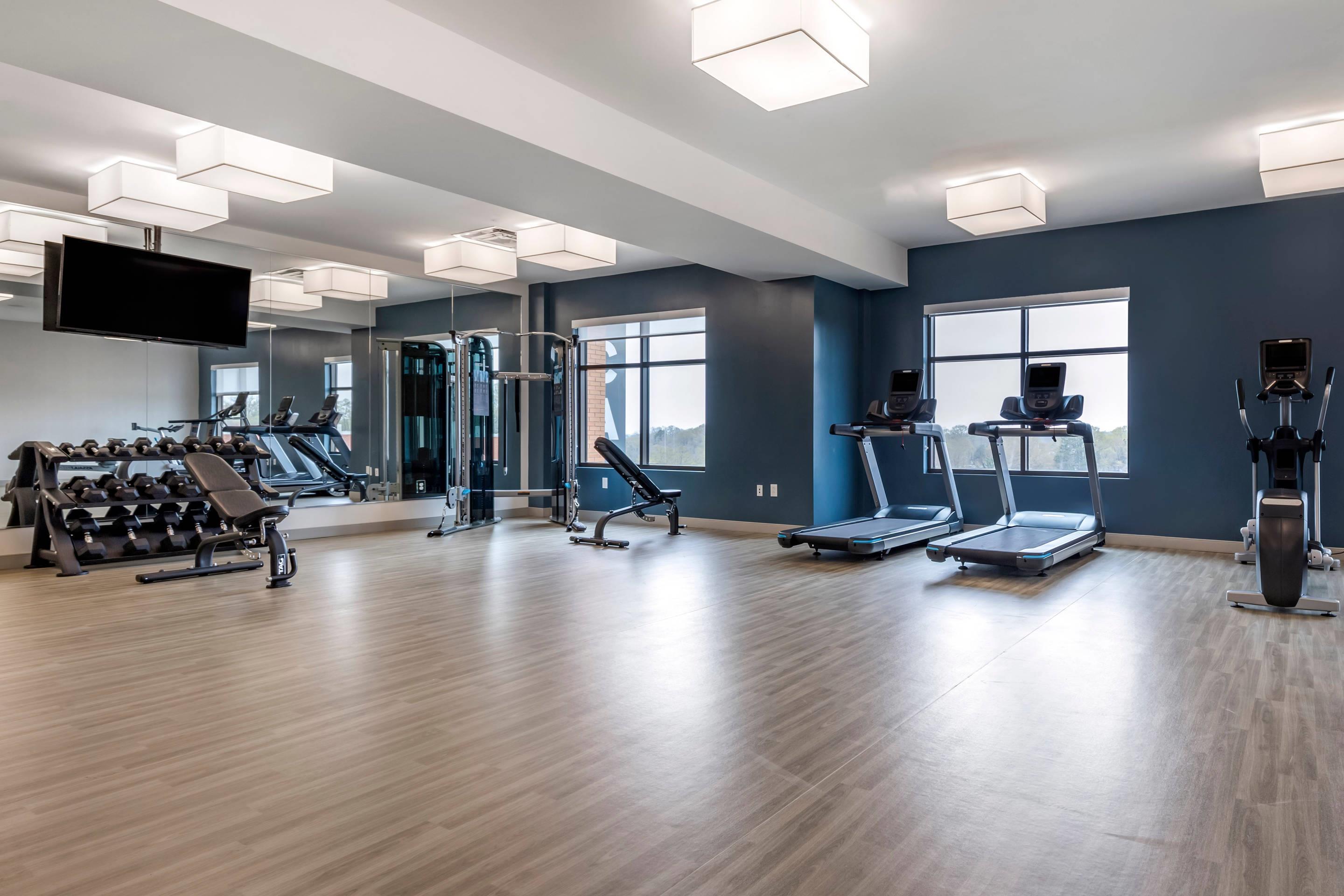 Fitness center with television