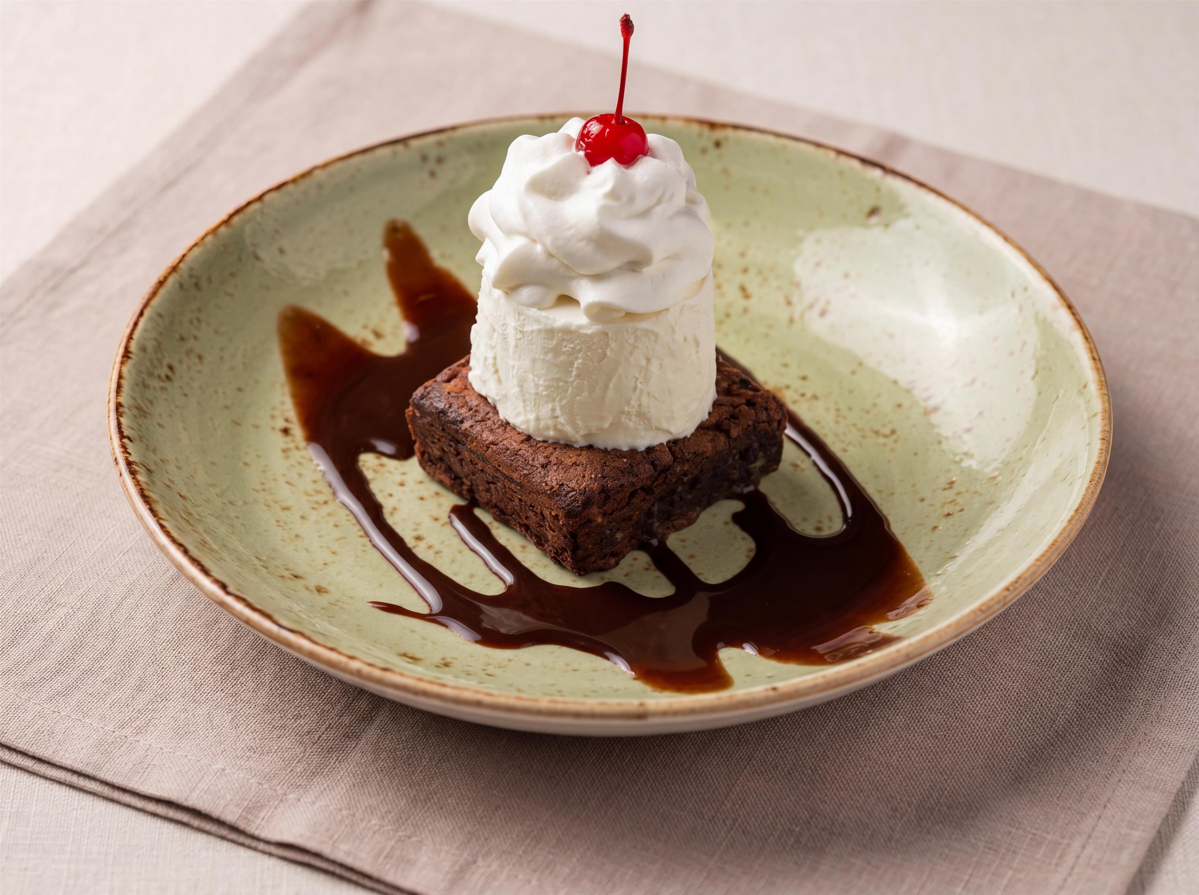 Brownie topped with Ice Cream