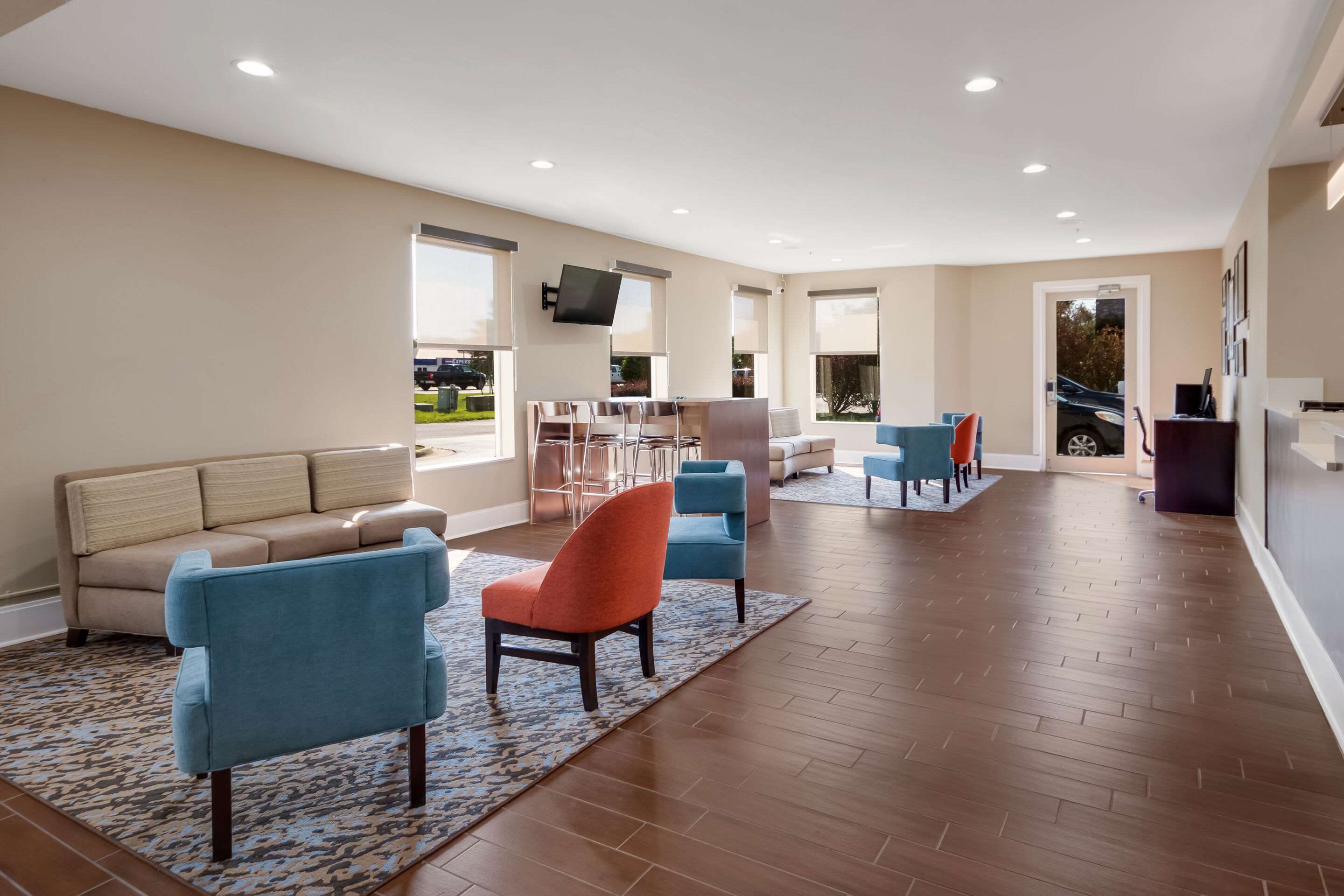 Spacious lobby with sitting area