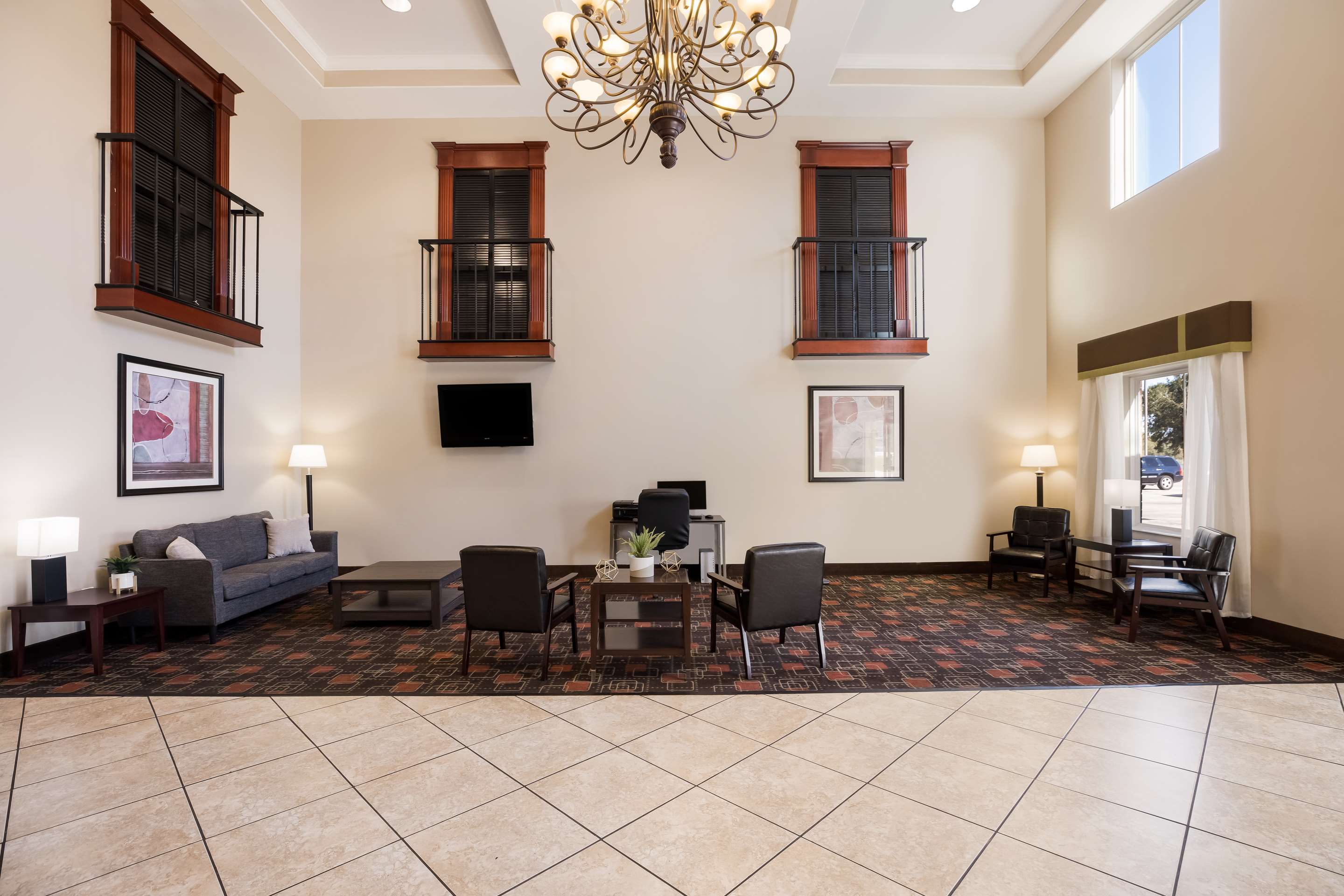 Spacious lobby with sitting area