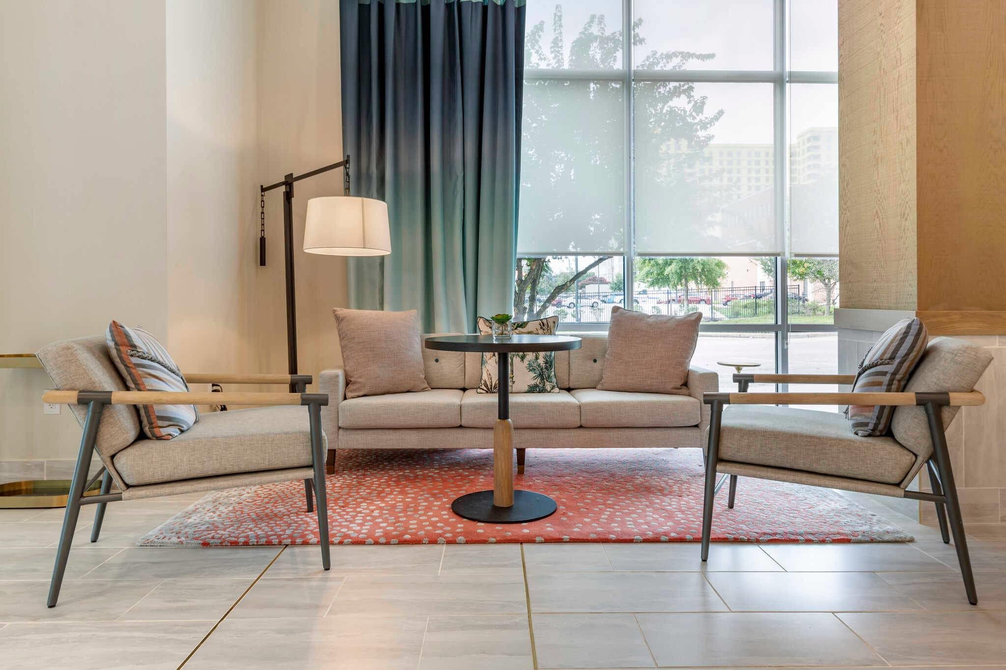 Spacious lobby with sitting area