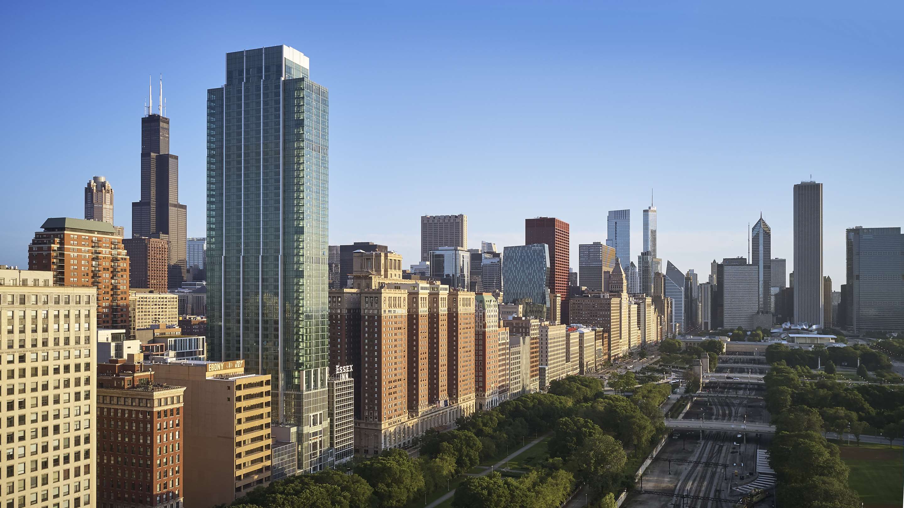 Essex Ext Building Drone July | Sentral Michigan Avenue