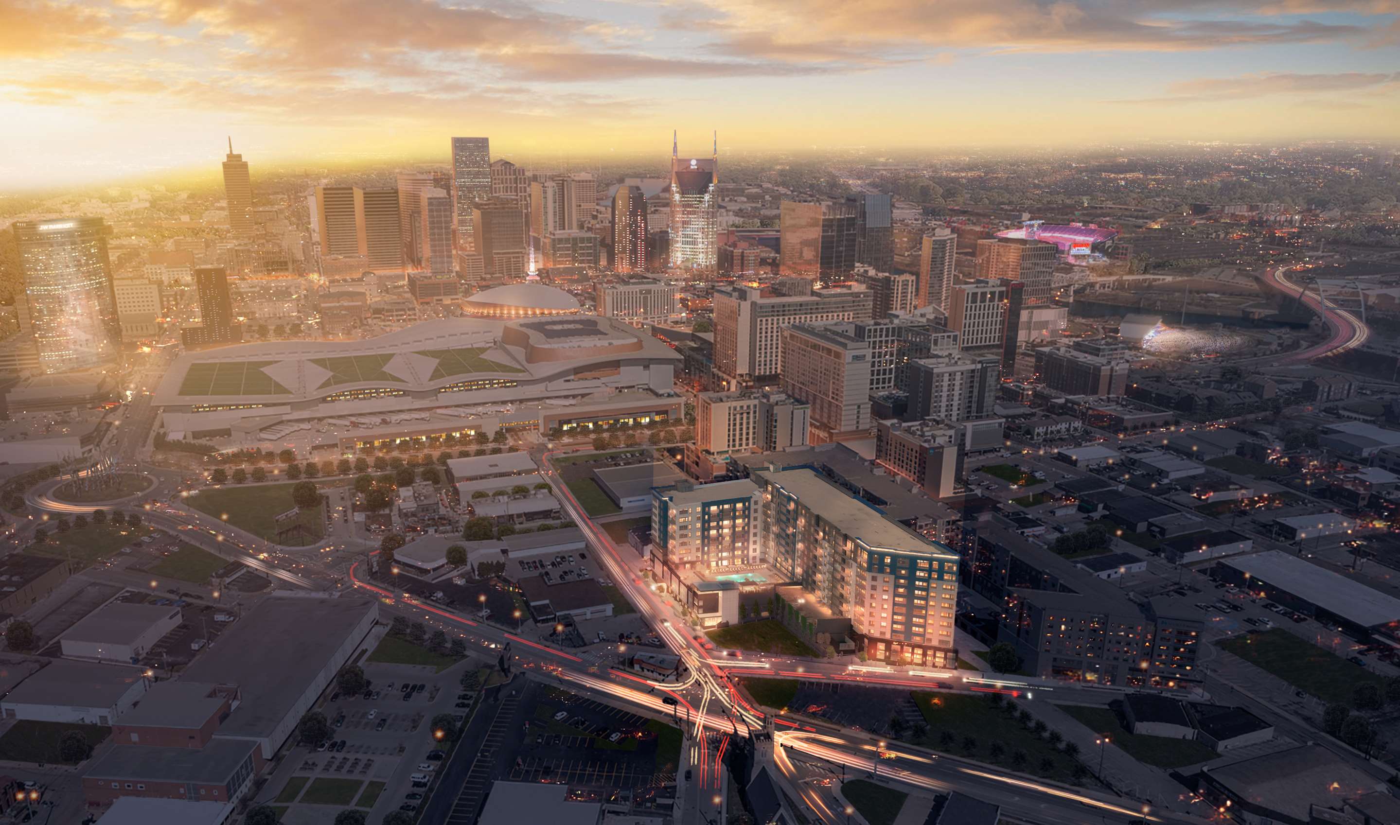 Nashville Aerial Dusk | Sentral Sobro