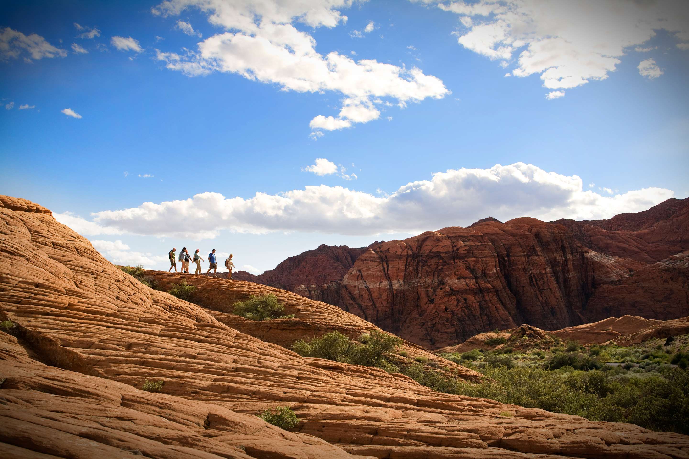 hiking five hikers on ridge