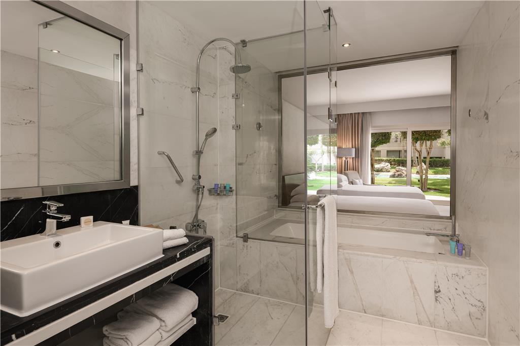Dusit Thani LakeView Cairo-guestroom-Guest Room,Bathroom,Indoor/Interior,On-Site,Summer,View from room.jpg