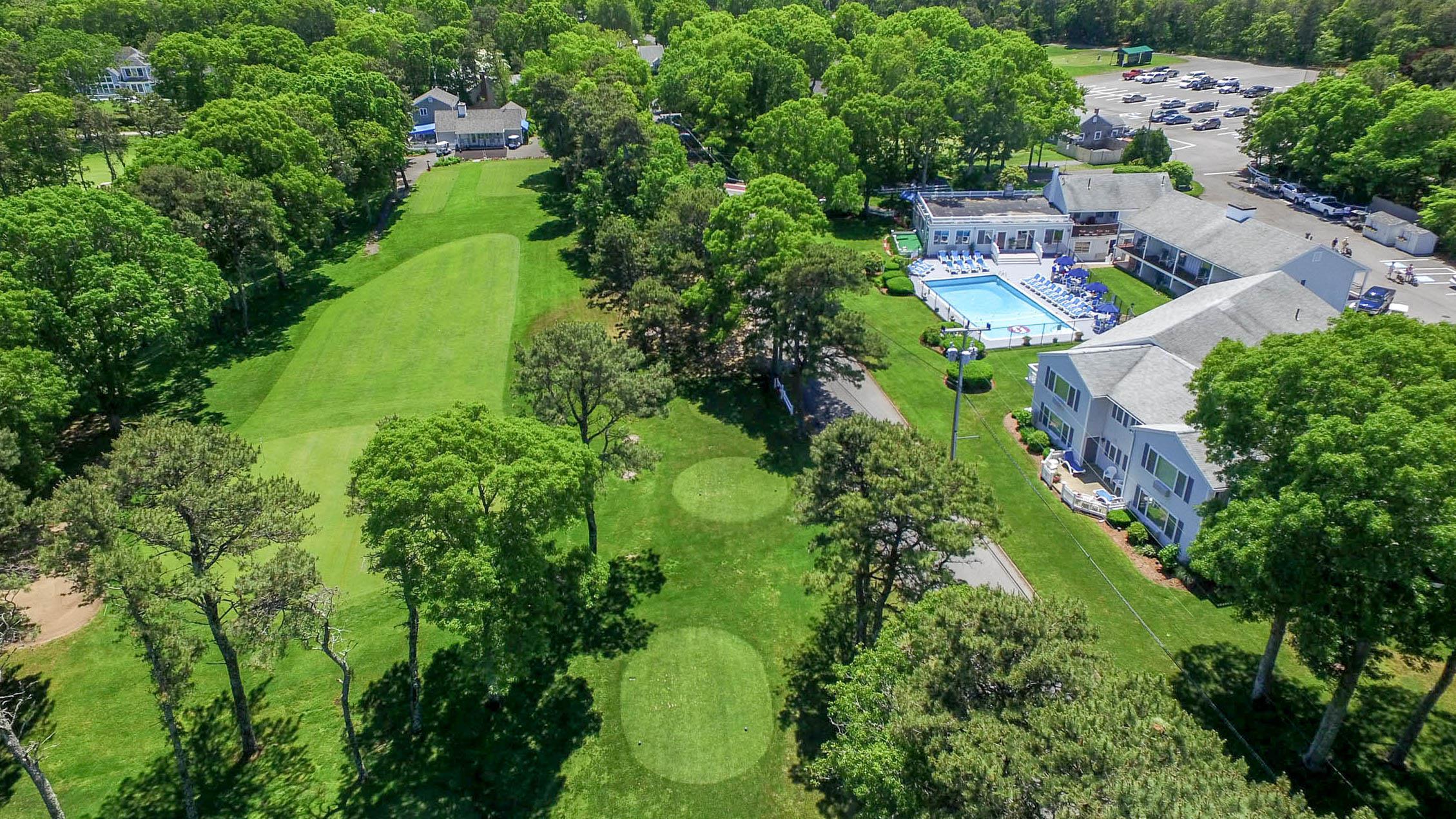 Aerial of property and golf course | Blue Rock Resort
