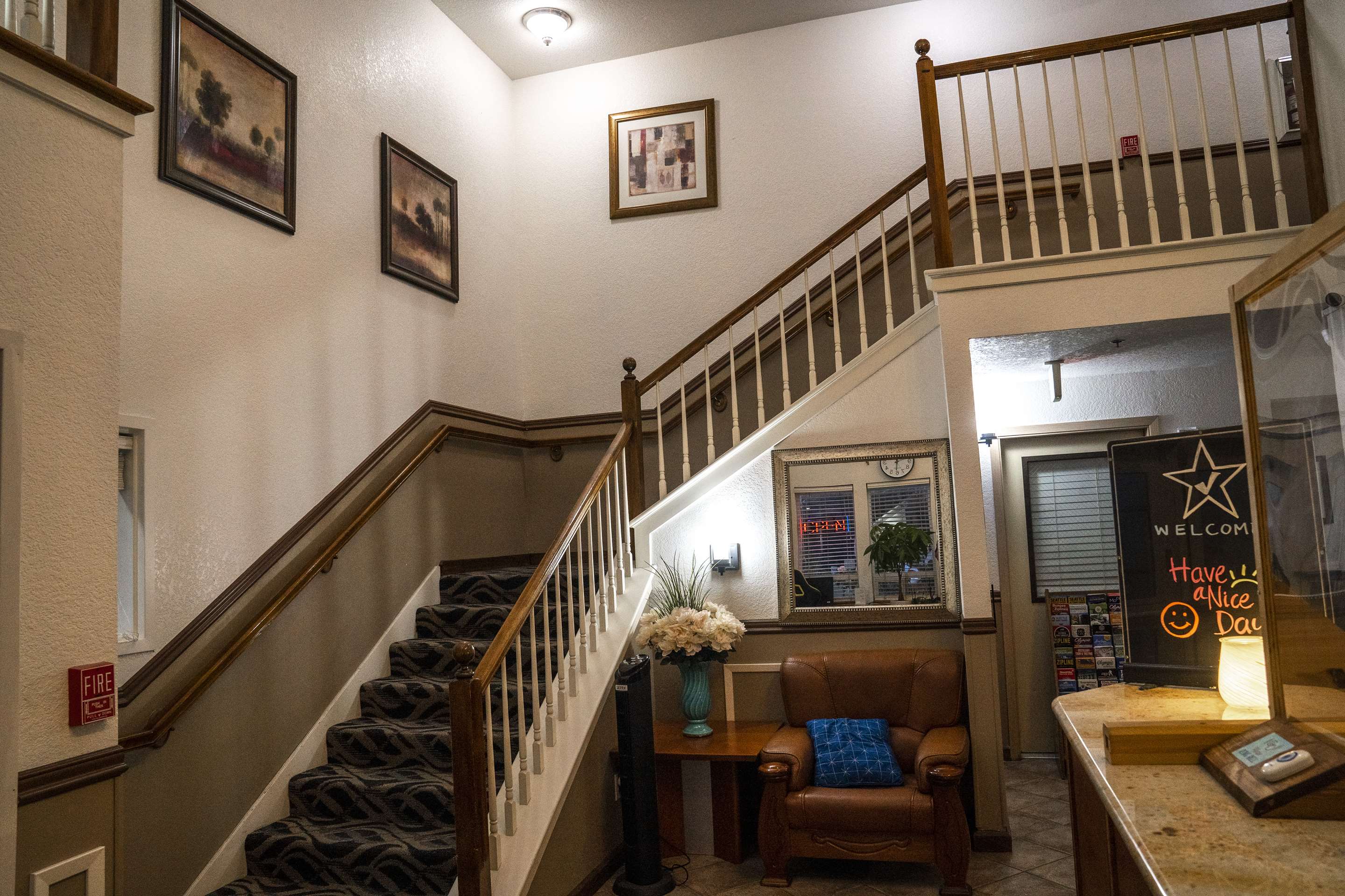 Lobby Staircase | Americas Best Value Inn Lynnwood Seattle