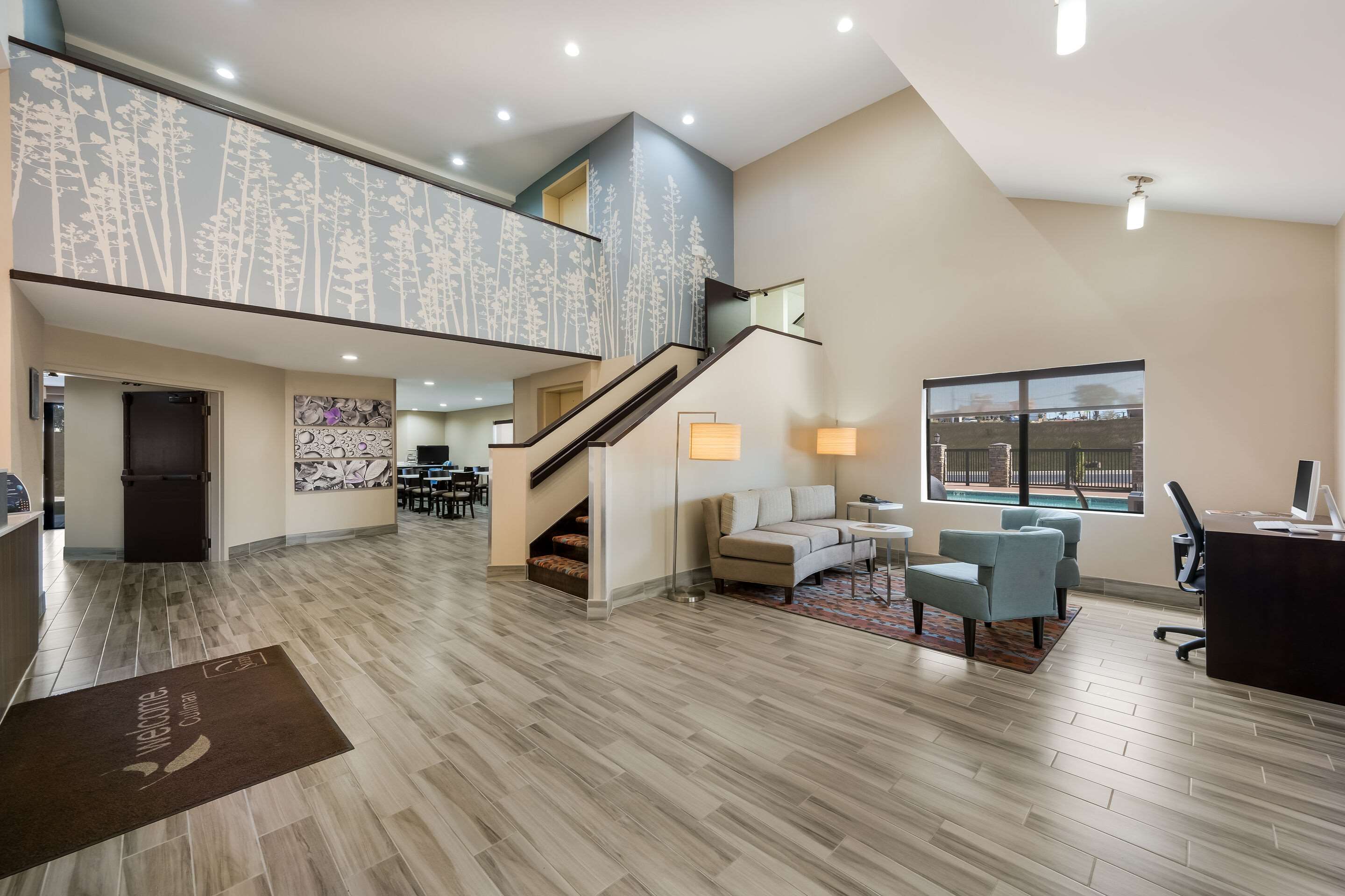 Spacious lobby with sitting area | Sleep Inn & Suites Cullman I-65 exit 310