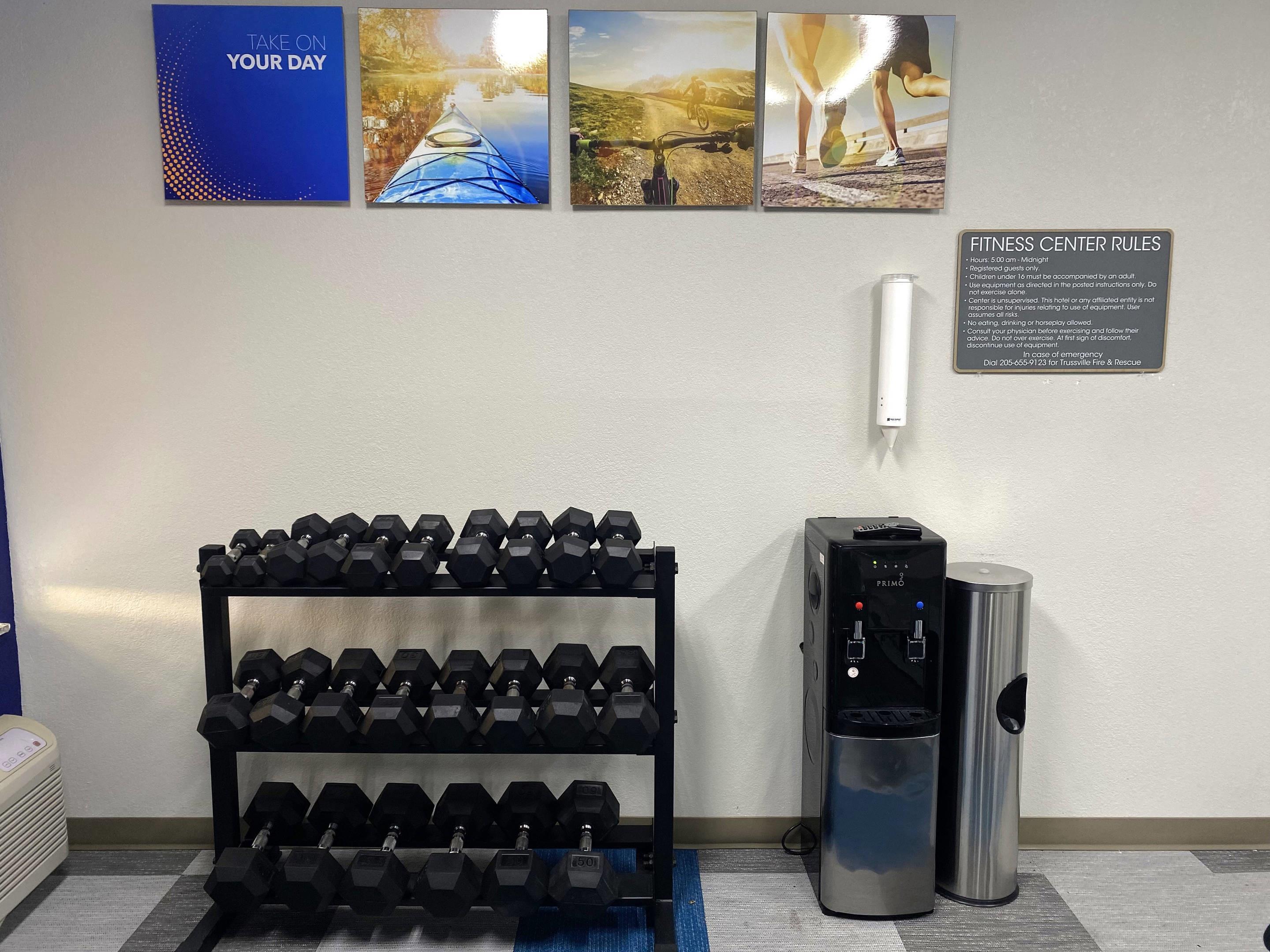 Exercise room with cardio equipment and weights | Comfort Inn & Suites Trussville I-59 exit 141