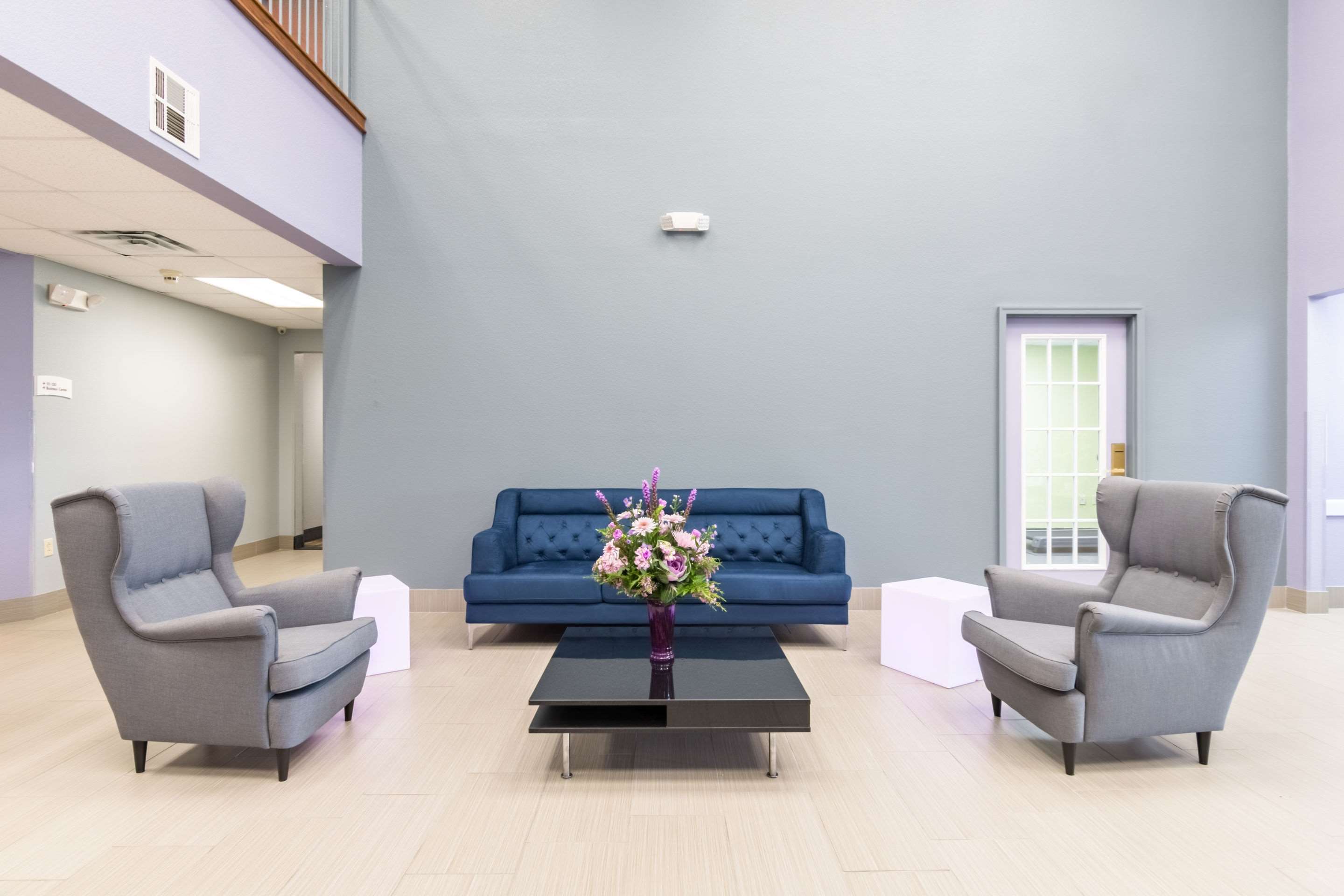 Spacious lobby with sitting area
