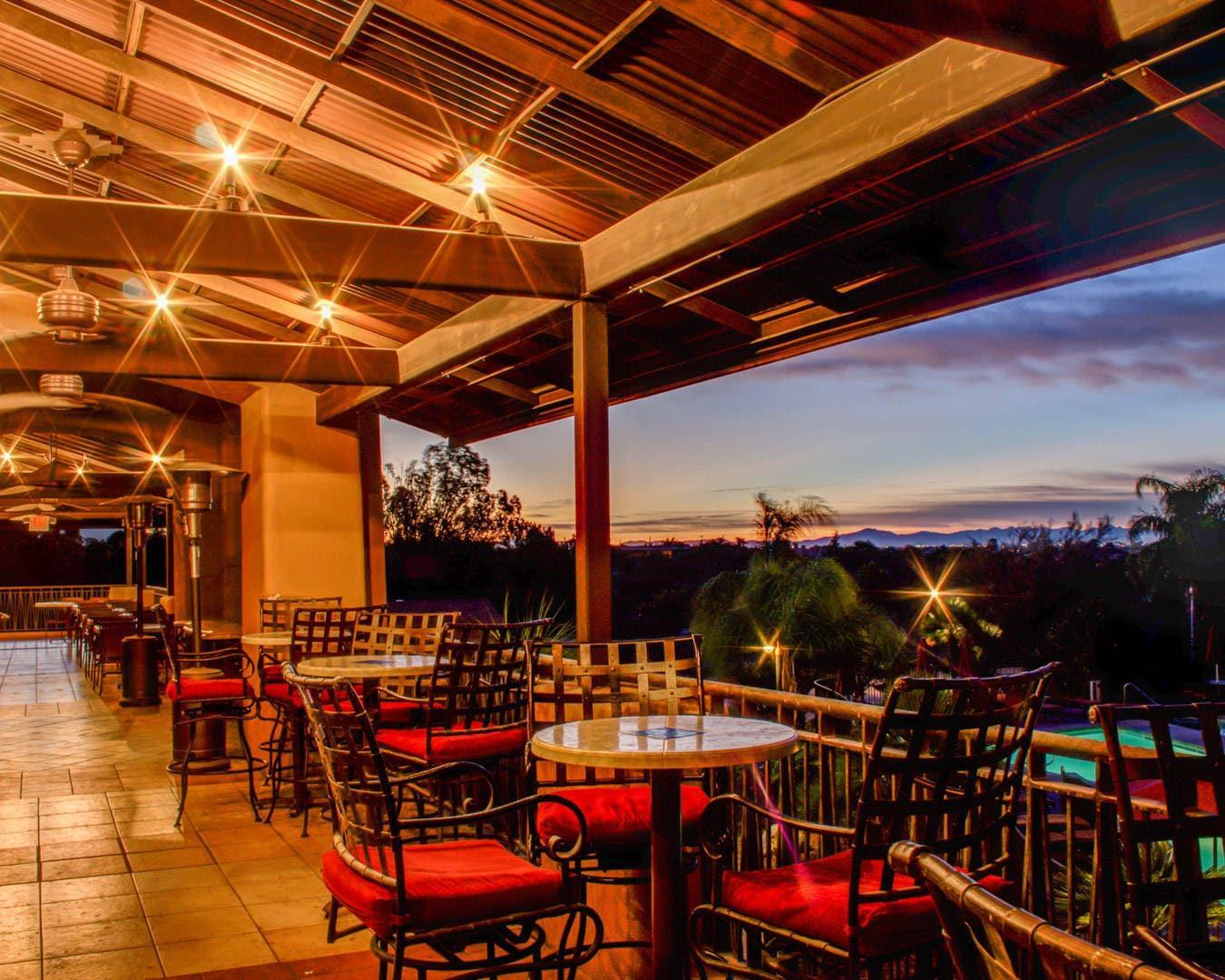 Outdoor dining with sunset views
