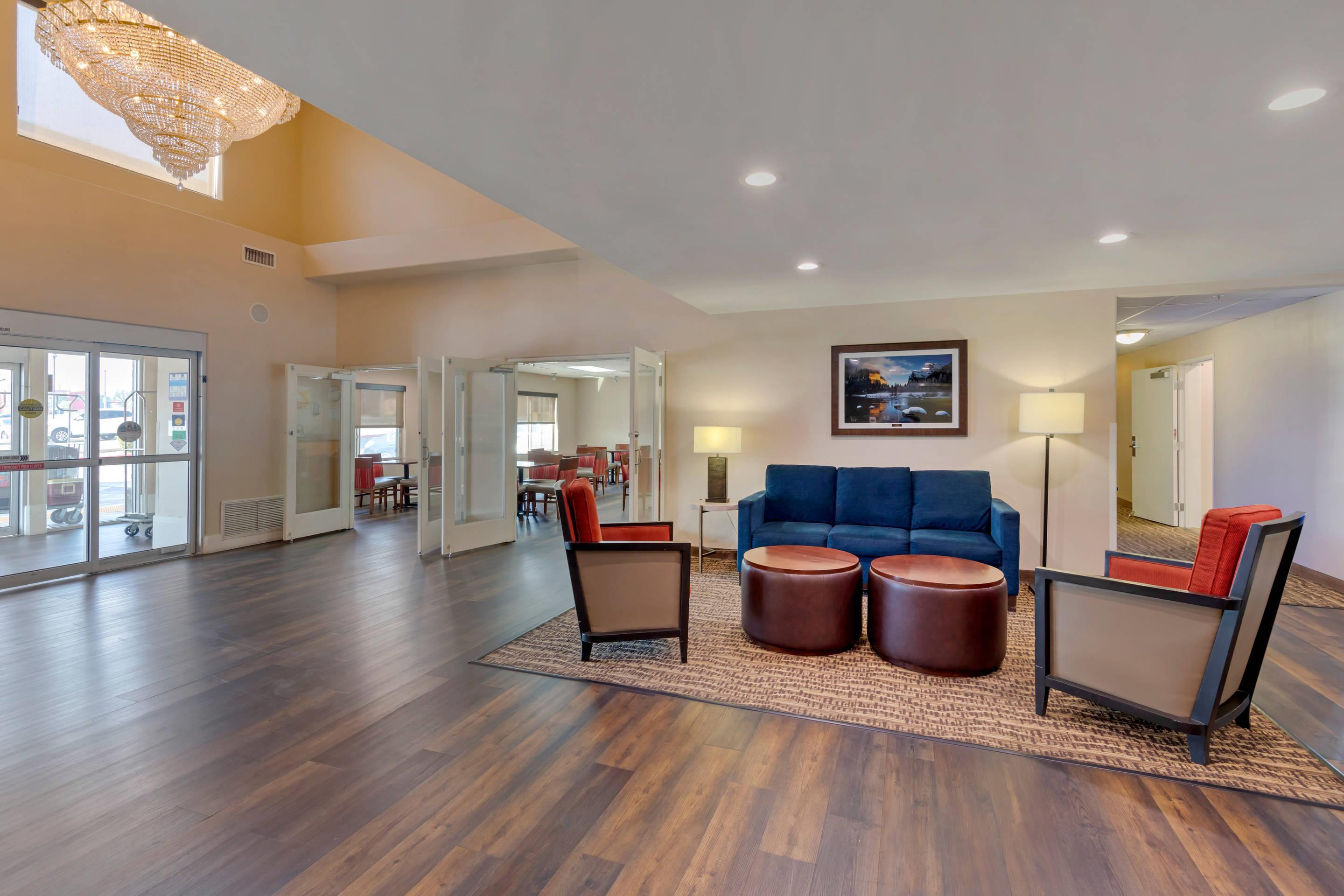 Spacious lobby with sitting area