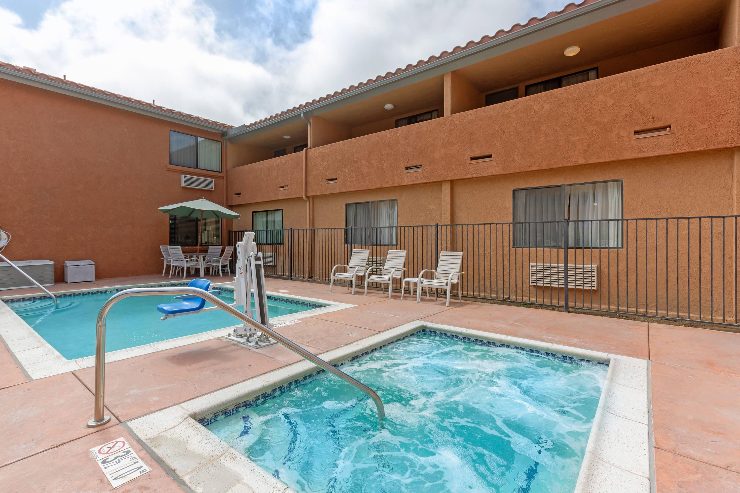 Outdoor pool with hot tub