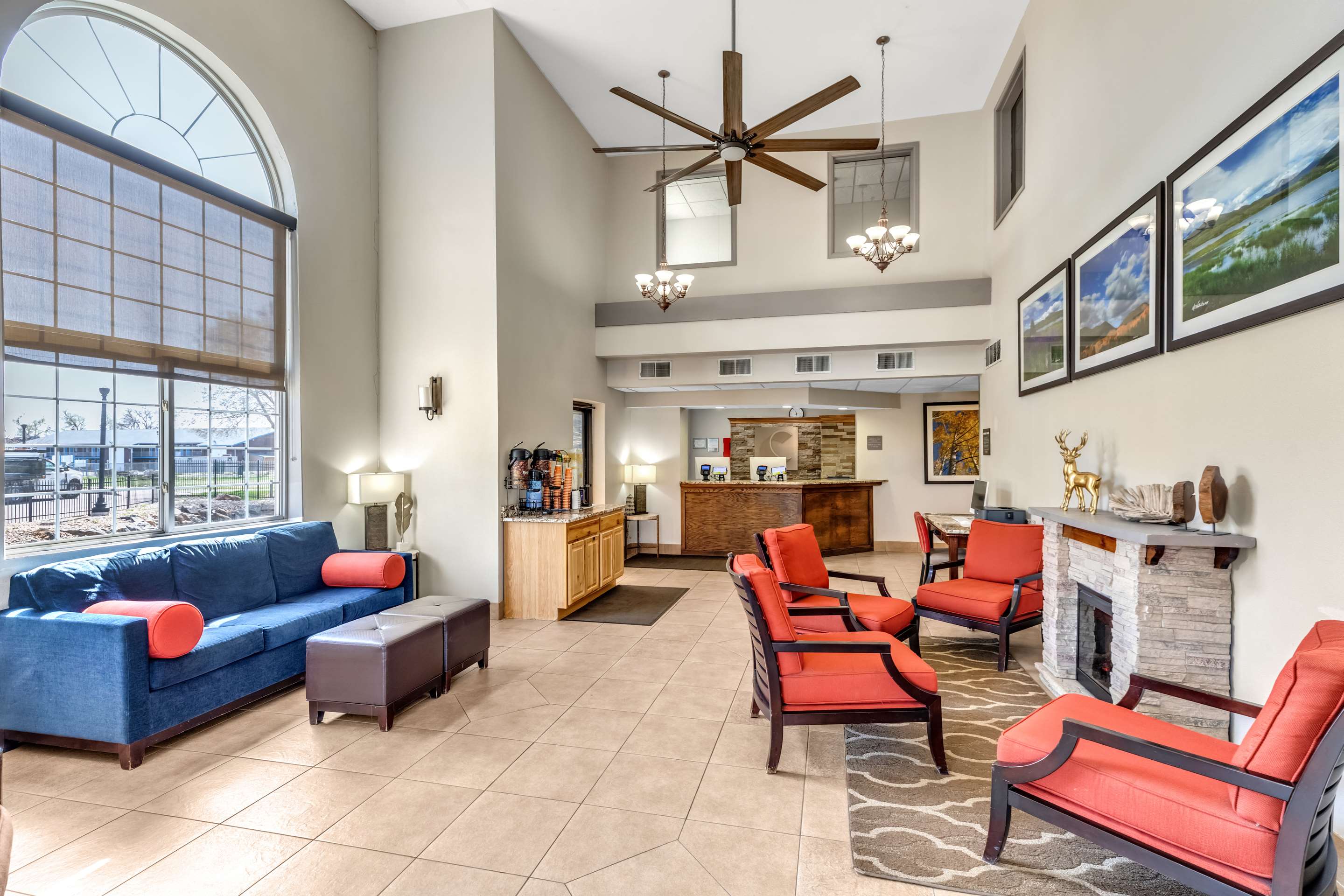Spacious lobby with sitting area