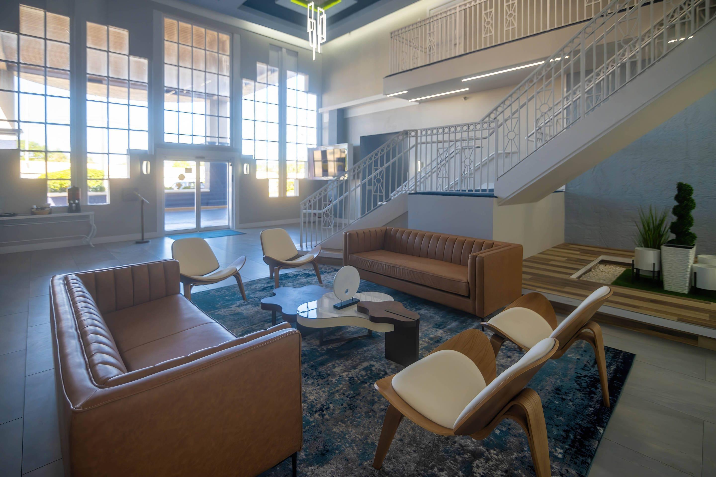 Spacious lobby with sitting area