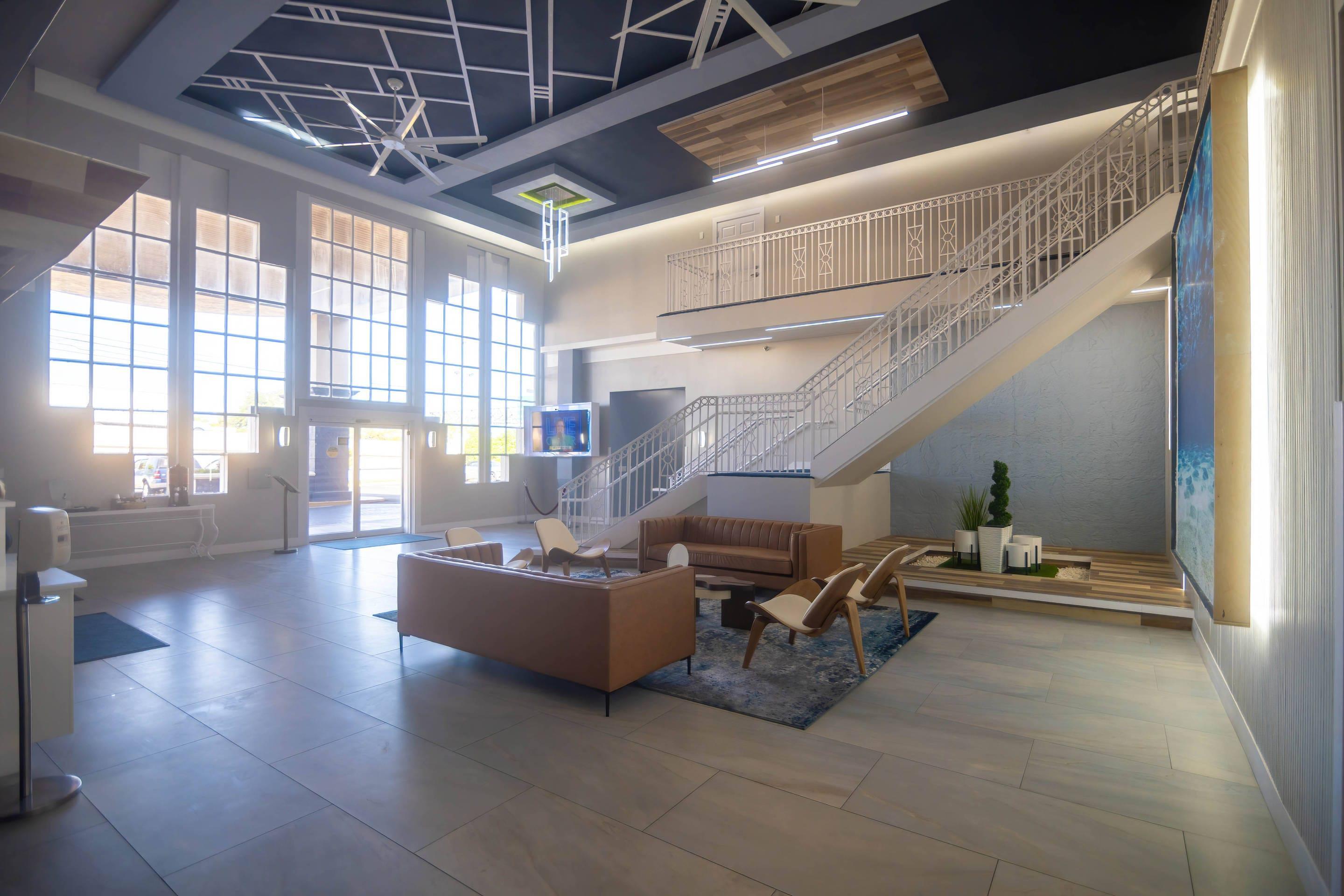 Spacious lobby with sitting area