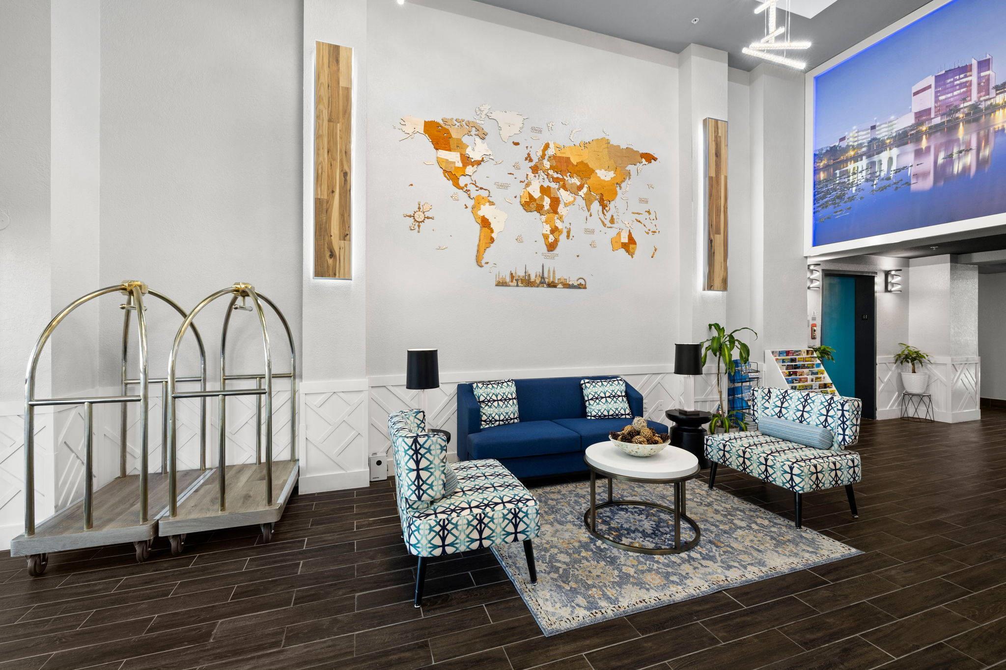Spacious lobby with sitting area