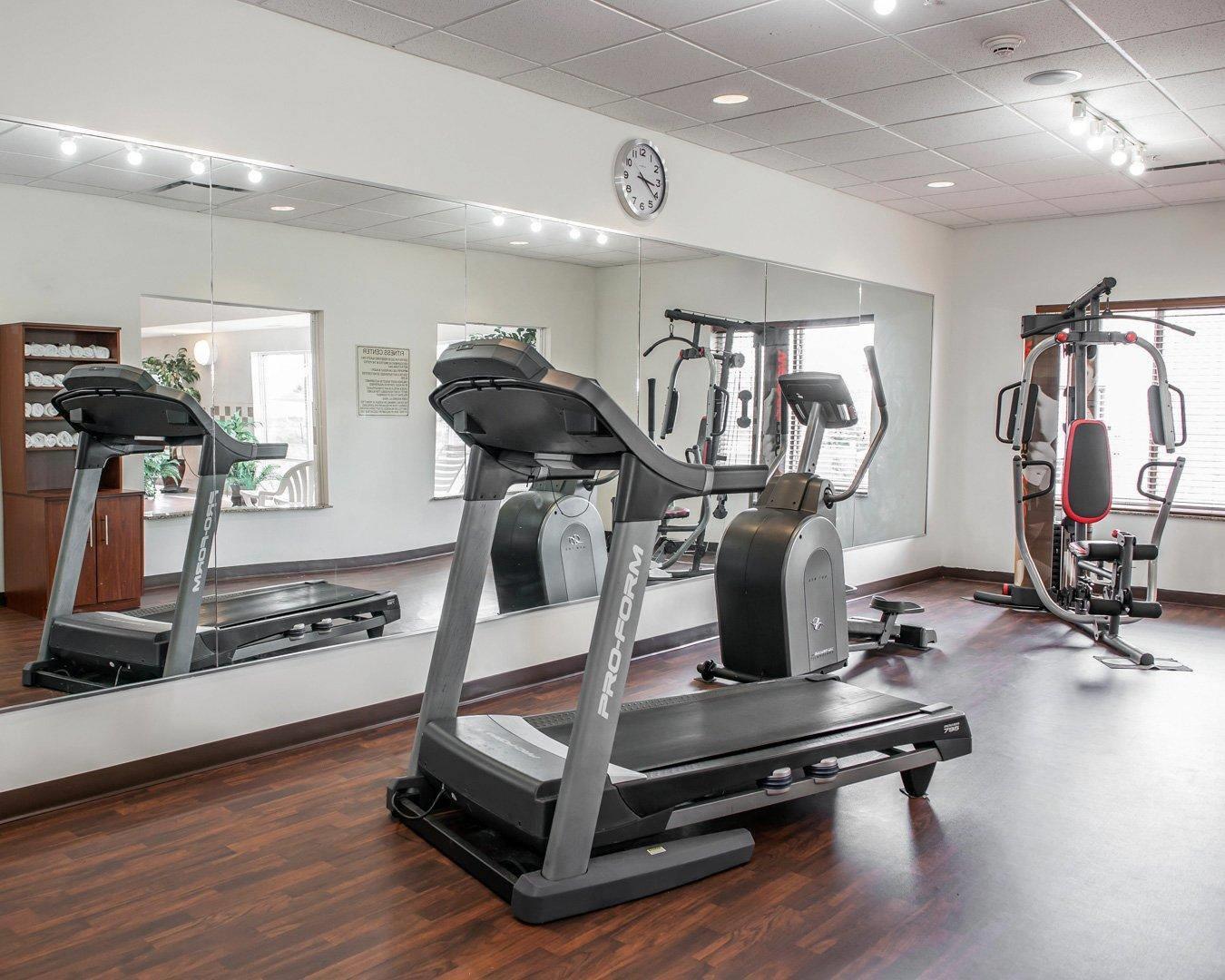 Exercise room with cardio equipment and weights | Comfort Suites near Indianapolis Airport