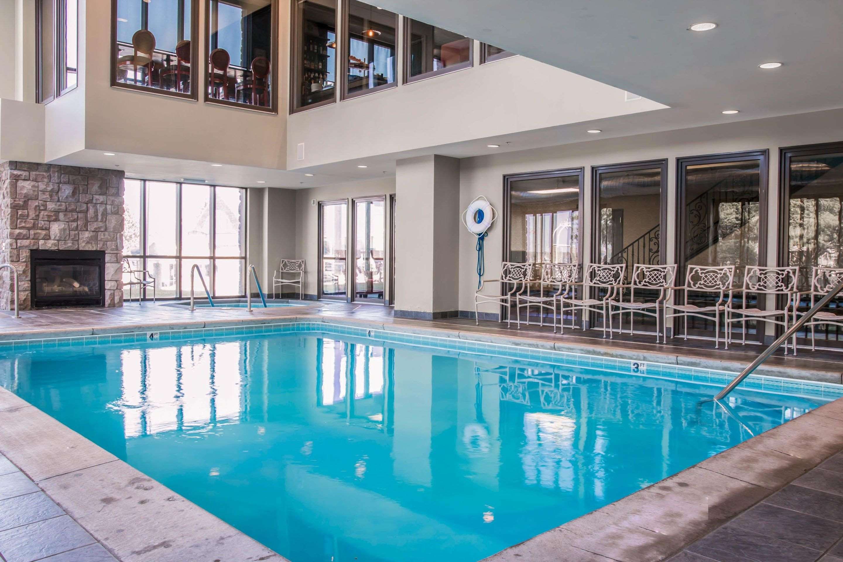 Indoor heated pool with fireplace