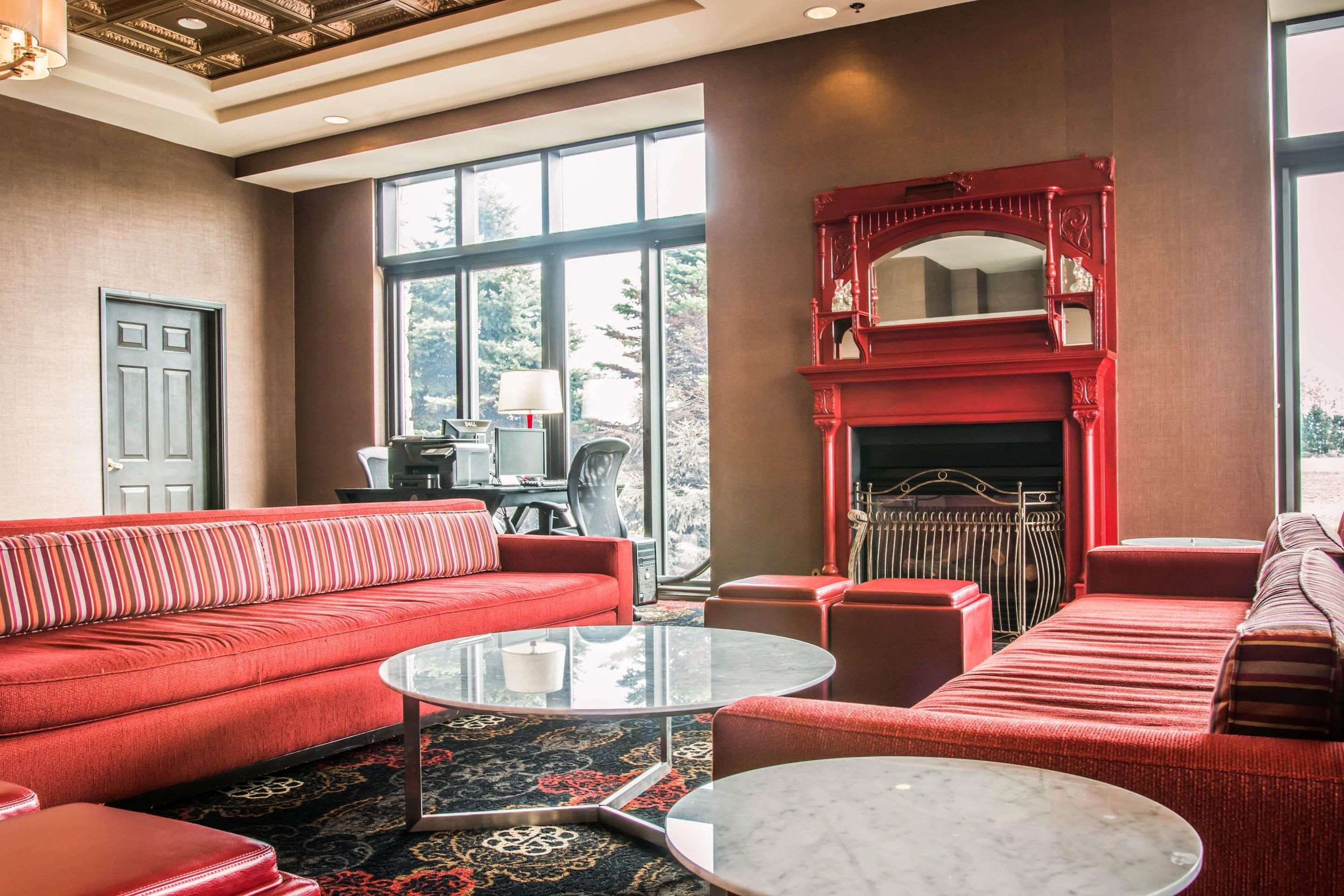 Lobby with fireplace