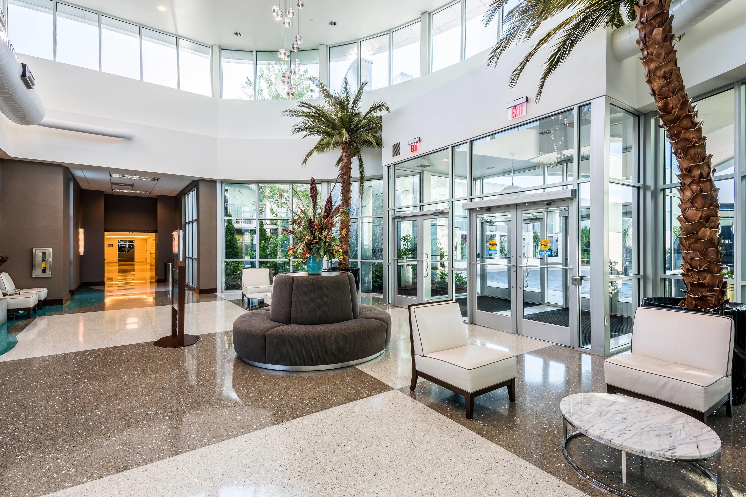 Spacious lobby with sitting area