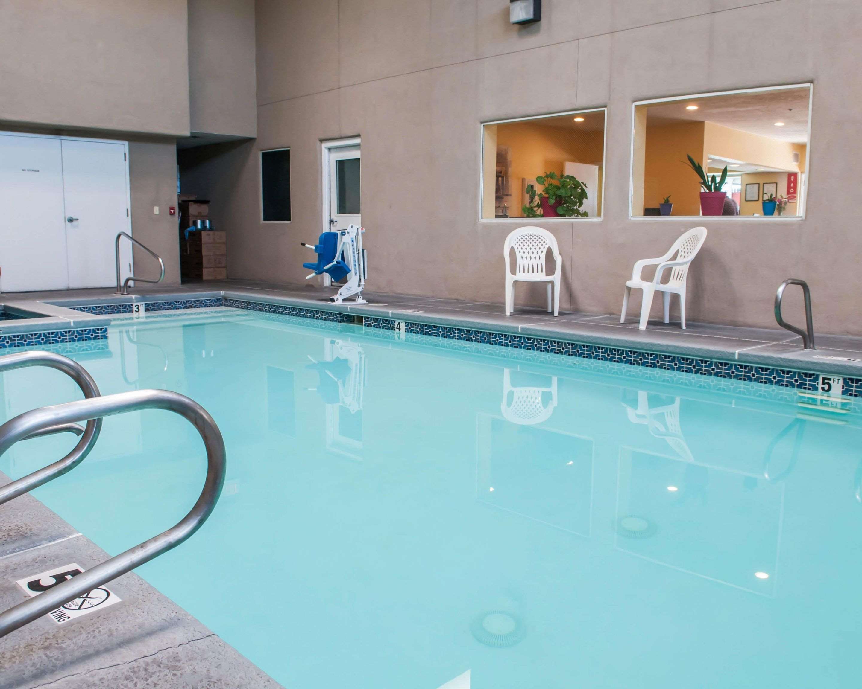 Indoor heated pool with hot tub