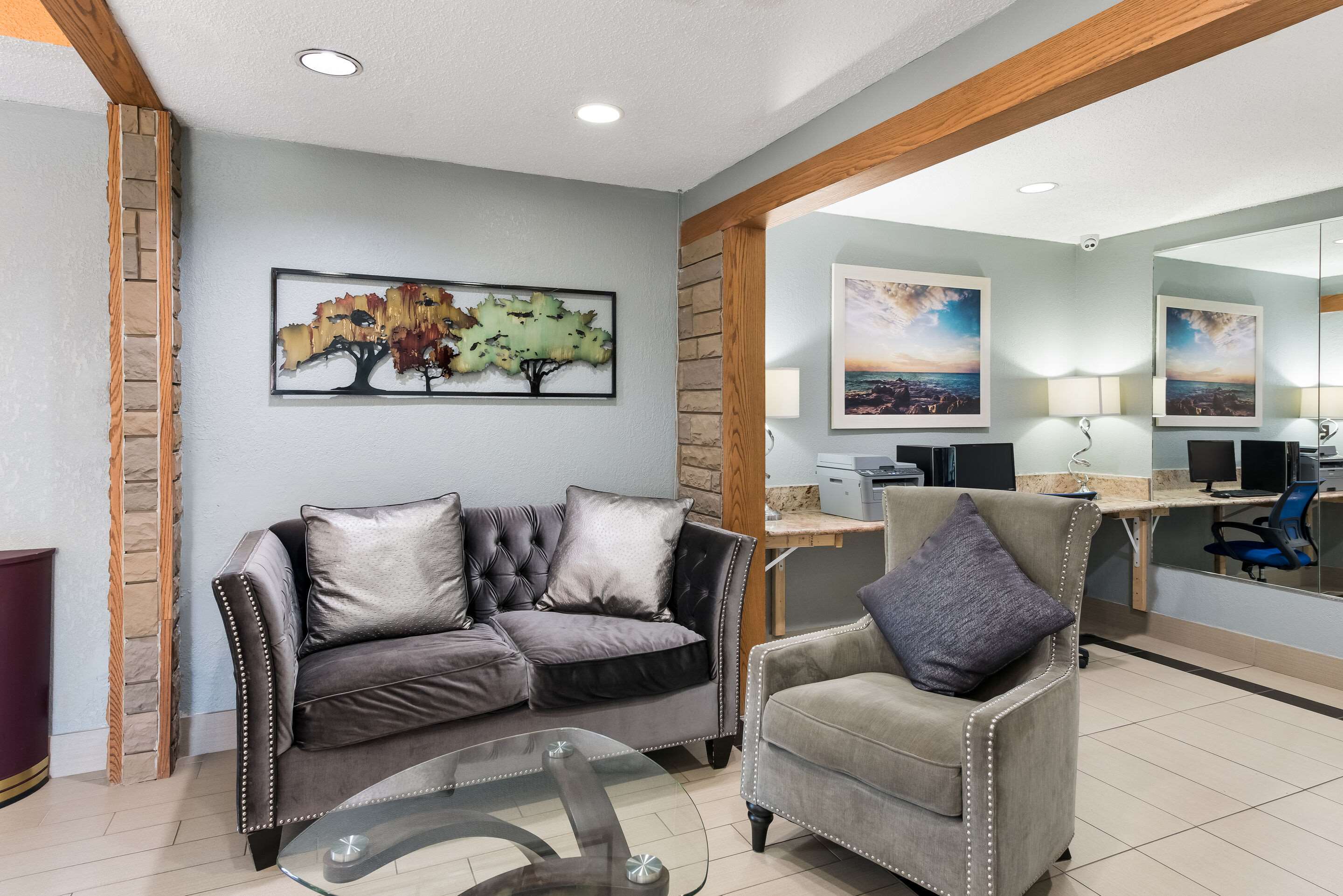 Spacious lobby with sitting area